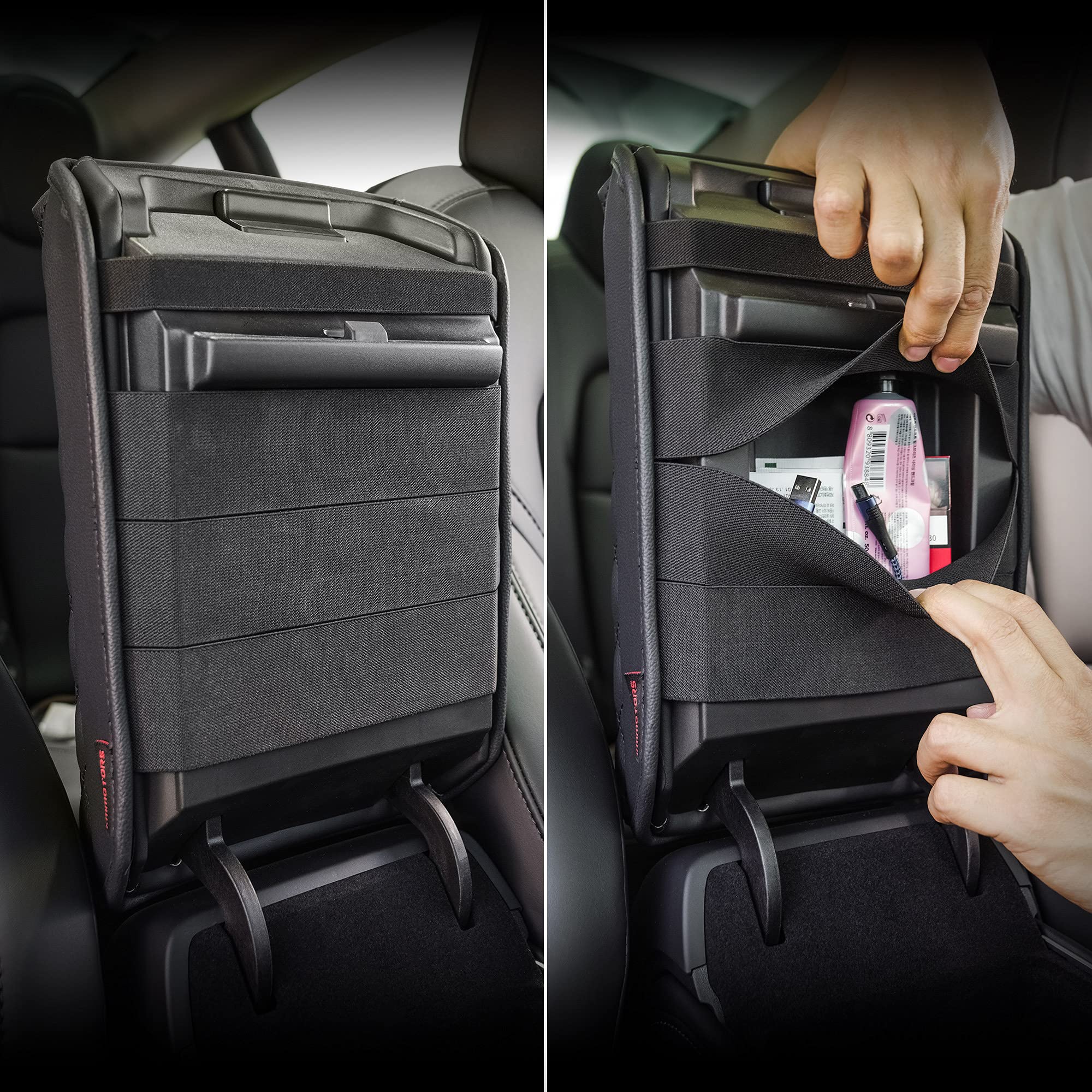 Kmmotors Model Y, Model 3 Center Console Cover Quilting Black, Armrest Cushion, Console Protector, Vegan Leather, Tesl* Accessor