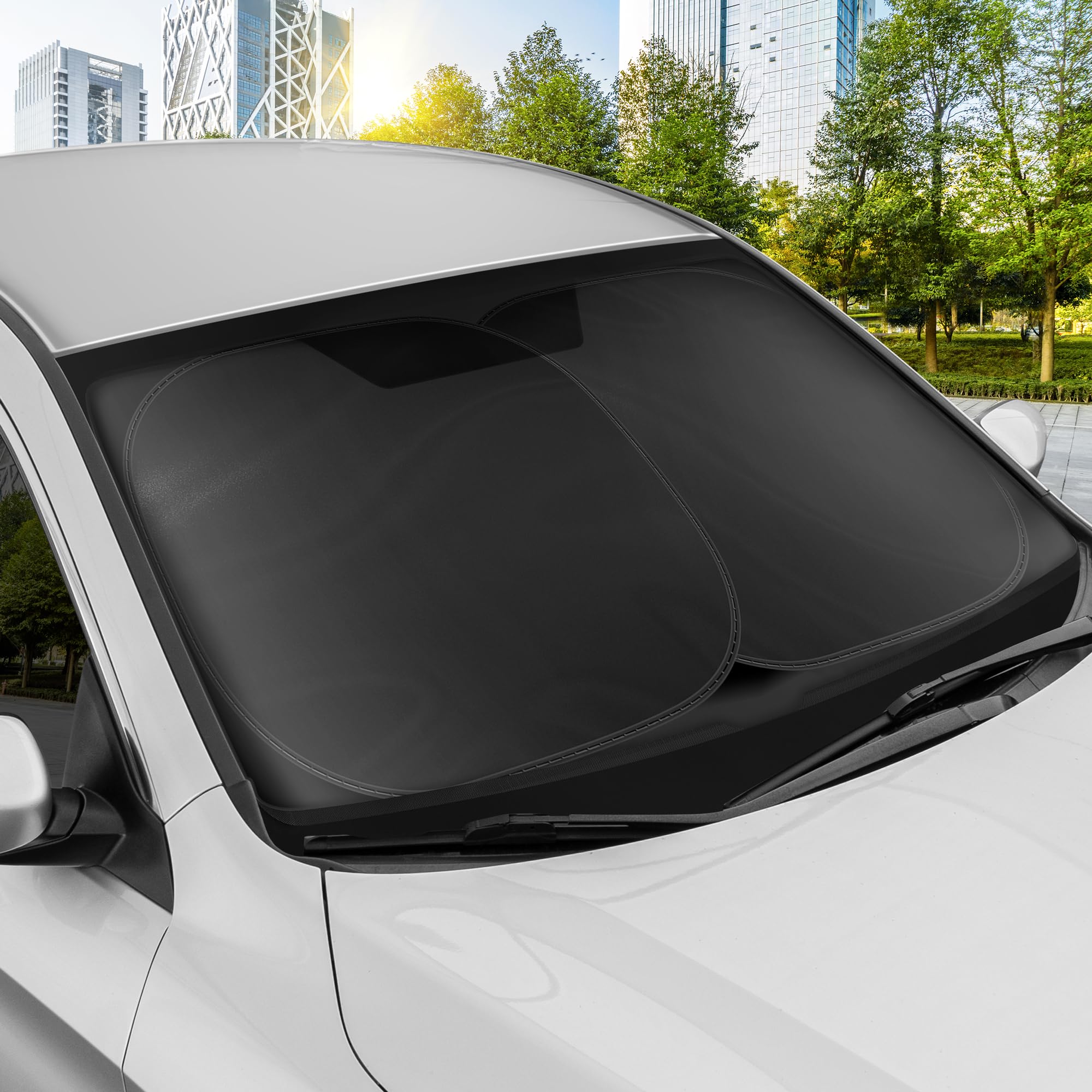 Bdk 2Pc Metallic Black Car Window Sun Shade Auto Shade For Windshield Visor, Block Uv Reflect Heat To Keep Your Car Suv Truck, 3