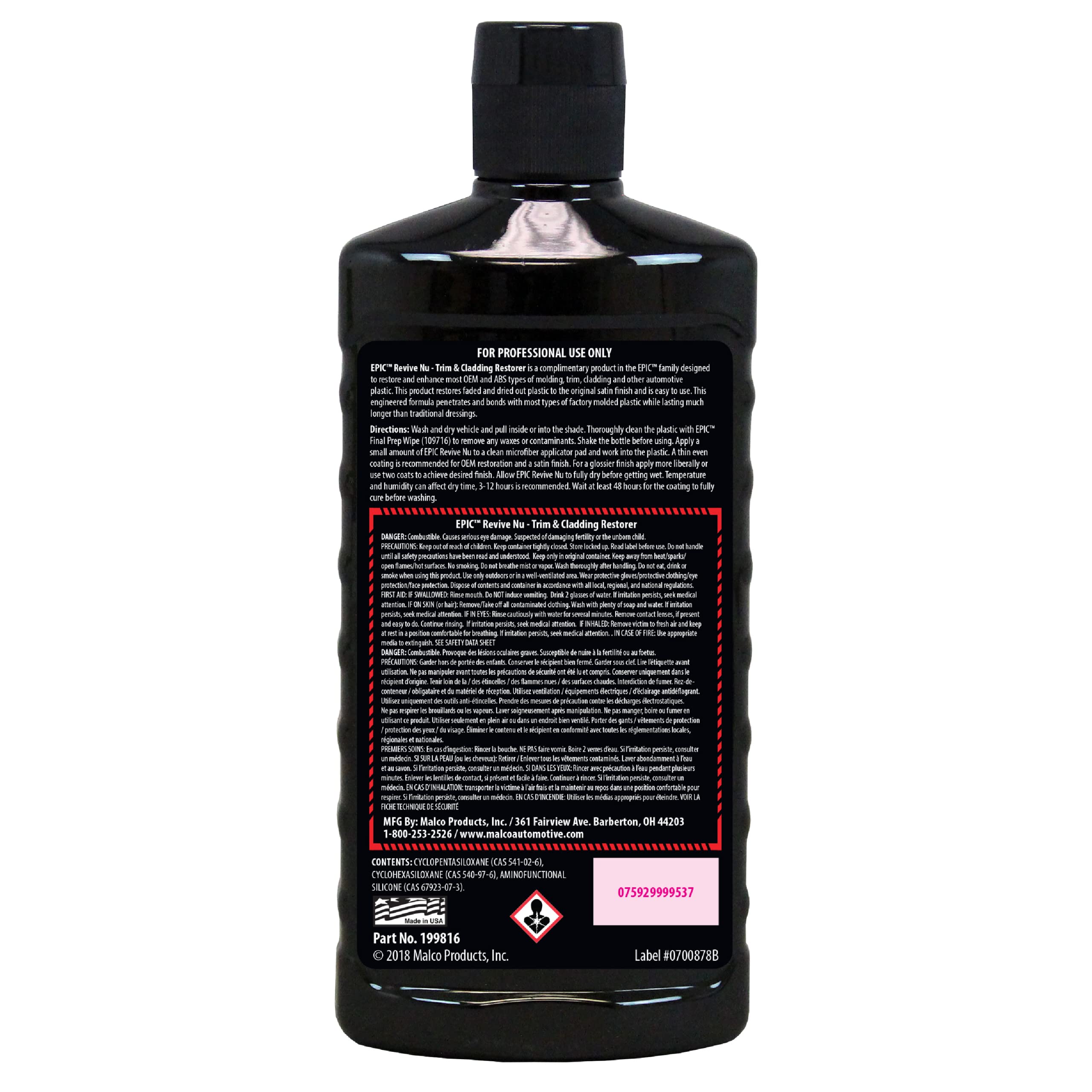 Malco Epic Revive Nu Plastic Trim & Cladding Restorer - Restores Faded And Dried Out Plastic/Vinyl And Rubber Back To Black Or G