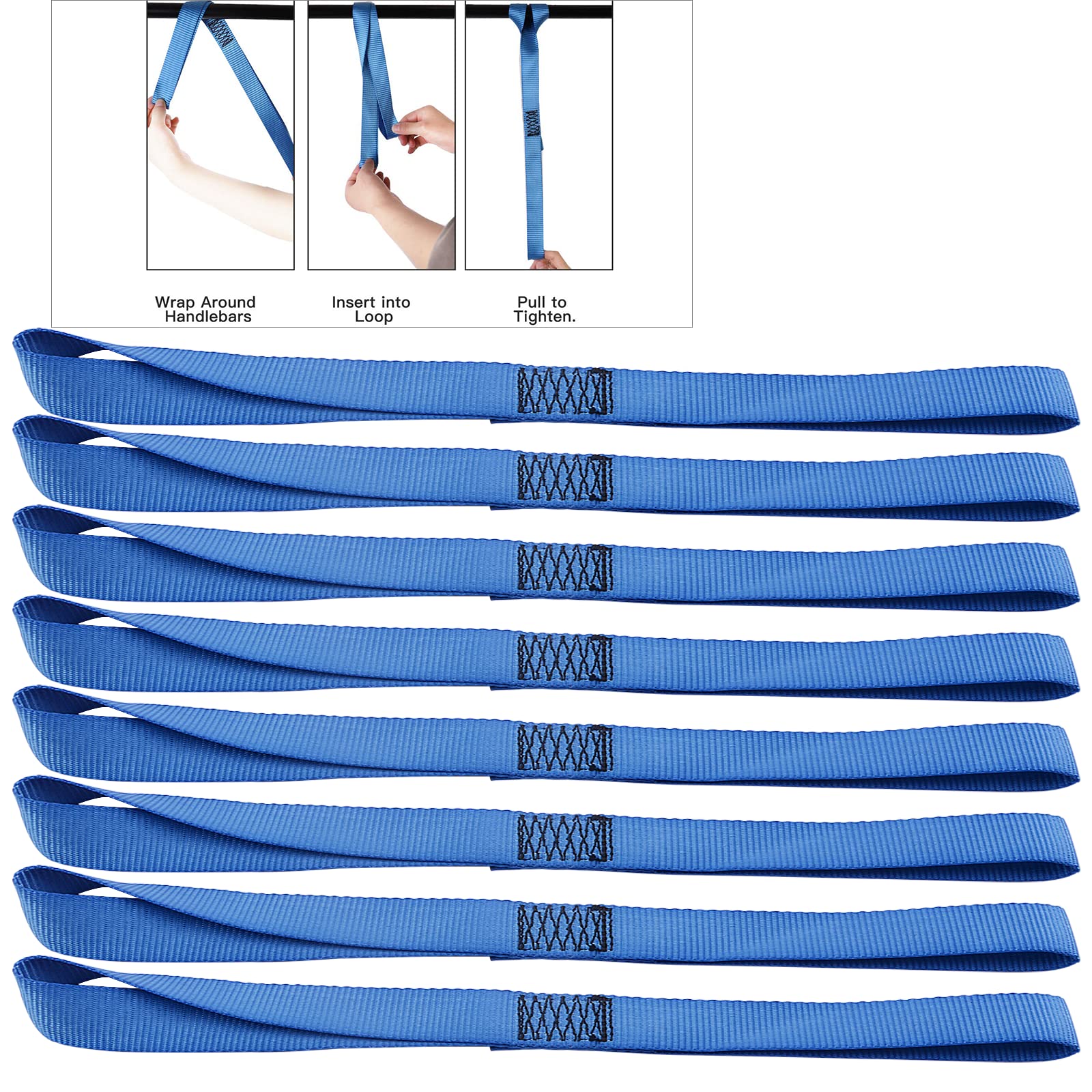 Xstrap Standard Soft Loop Tie-Down Straps - 8Pk 1-1/16 X 18 Inches - 3600Lb Breaking Strength, Loops For Securing Trailering Of Bikes, Atv, Utv, Motorcycles, Scooters, Dirt Bikes, Lawn Equipment, Blue