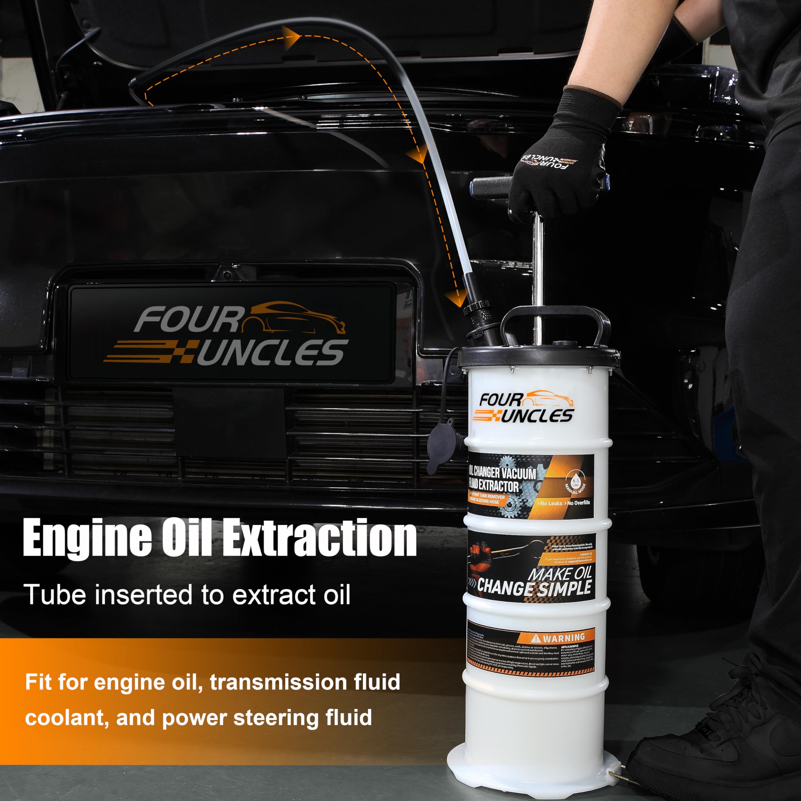 FOUR UNCLES 6.5L Manual Oil Extractor Pump - Automotive Fluid Extractor with 4 Tubes & Brake Bleeder Hose, Model FU007B