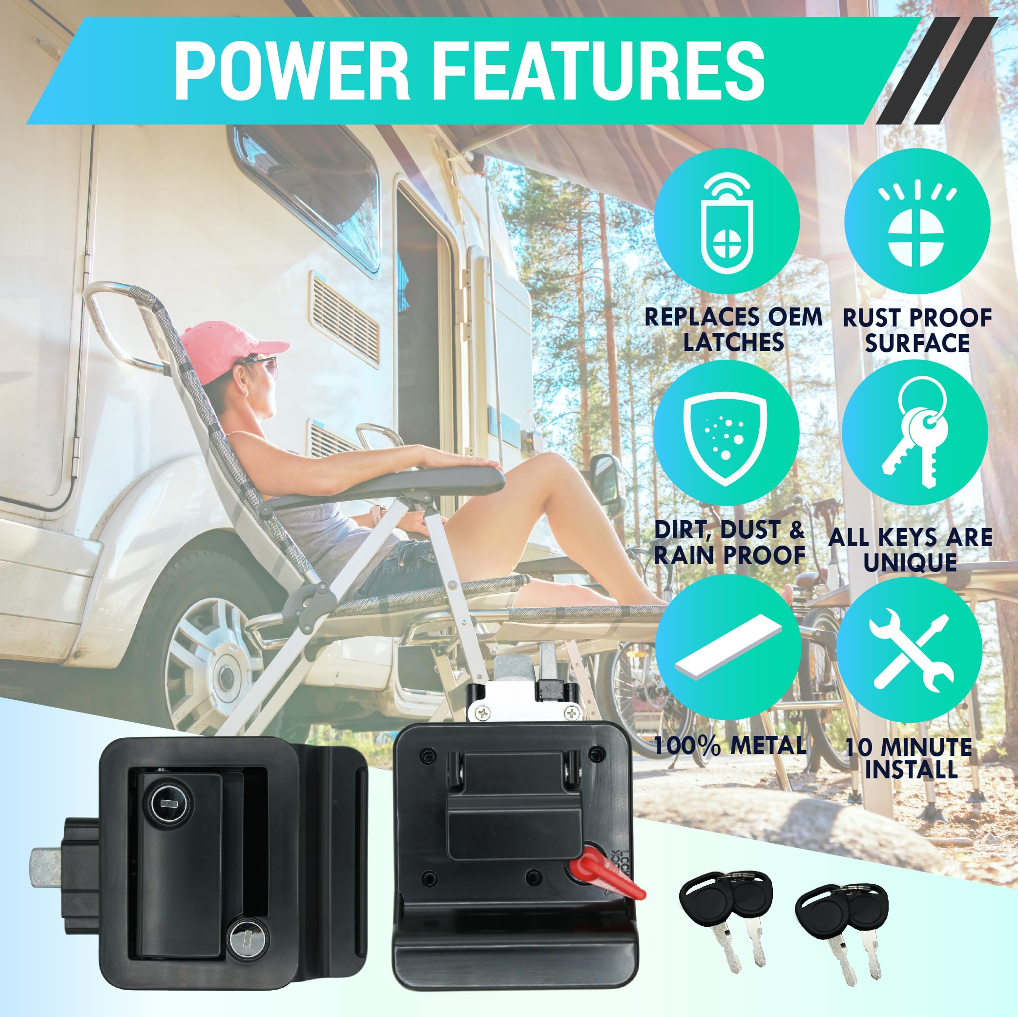 LATCH.IT Black RV Door Latch | 2 Keyed Alike RV Door Locks for Travel Trailers | Travel Trailer Door Latch | 100% Metal Camper D