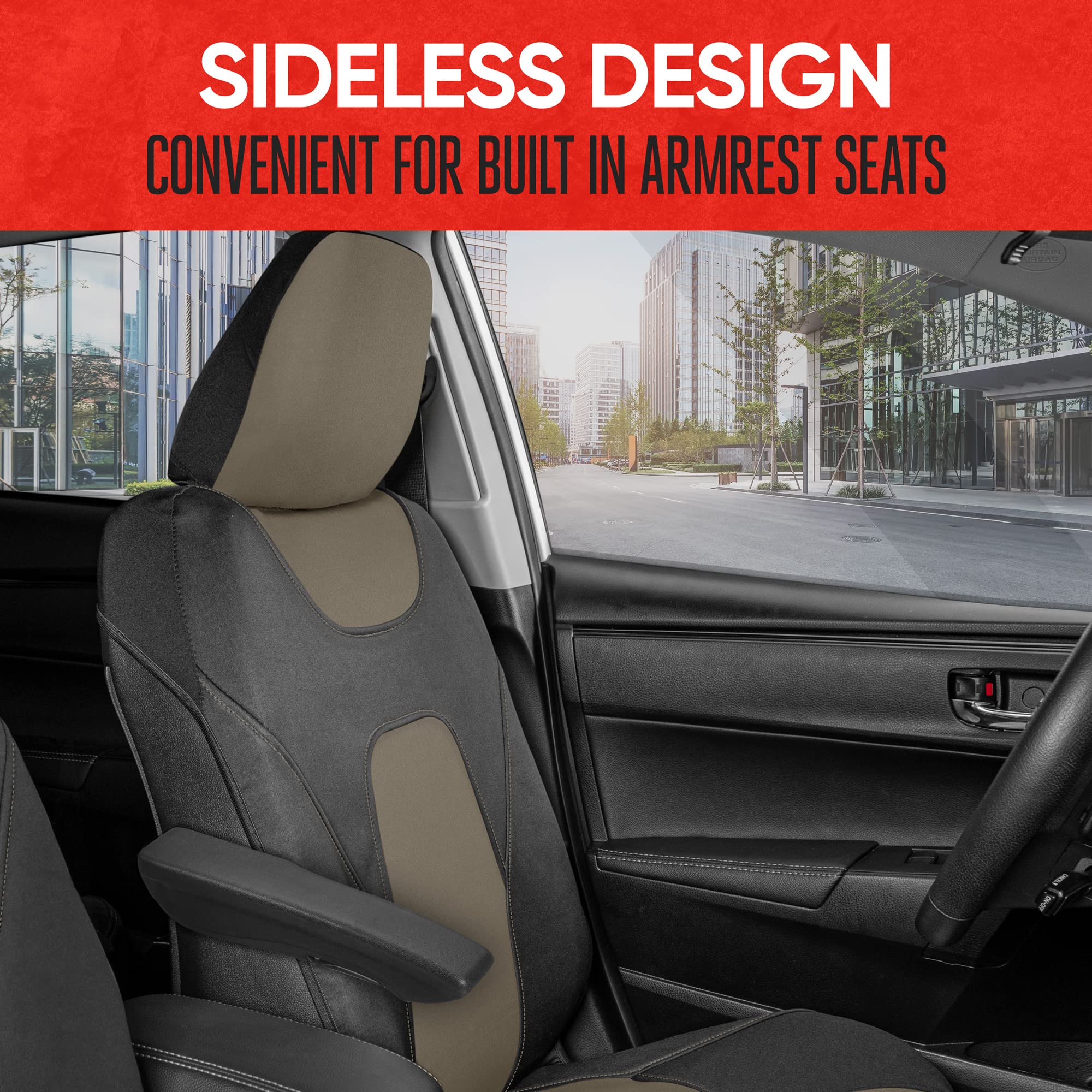 Motor Trend AquaShield Waterproof Front Seat Covers, Beige Seat Covers for Cars – Padded Neoprene Front Car Seat Cover, SUV Seat Covers Protector - Car Interior Cover for Auto Truck & Van