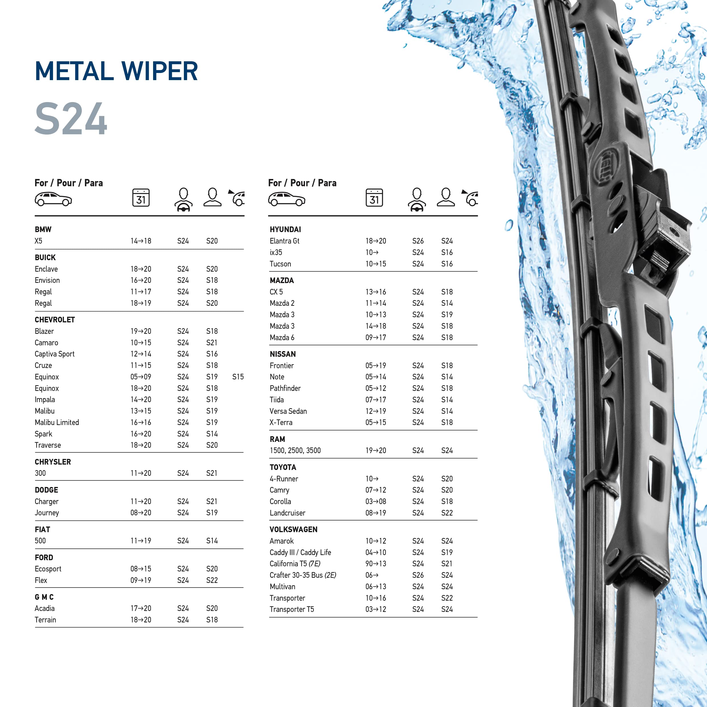 Hella Oe Quality 24 Inch All Seasons Streak-Free Rubber Standard Wiper Blade (Single Blade) Fits Select Bmw Chevrolet Chrysler D