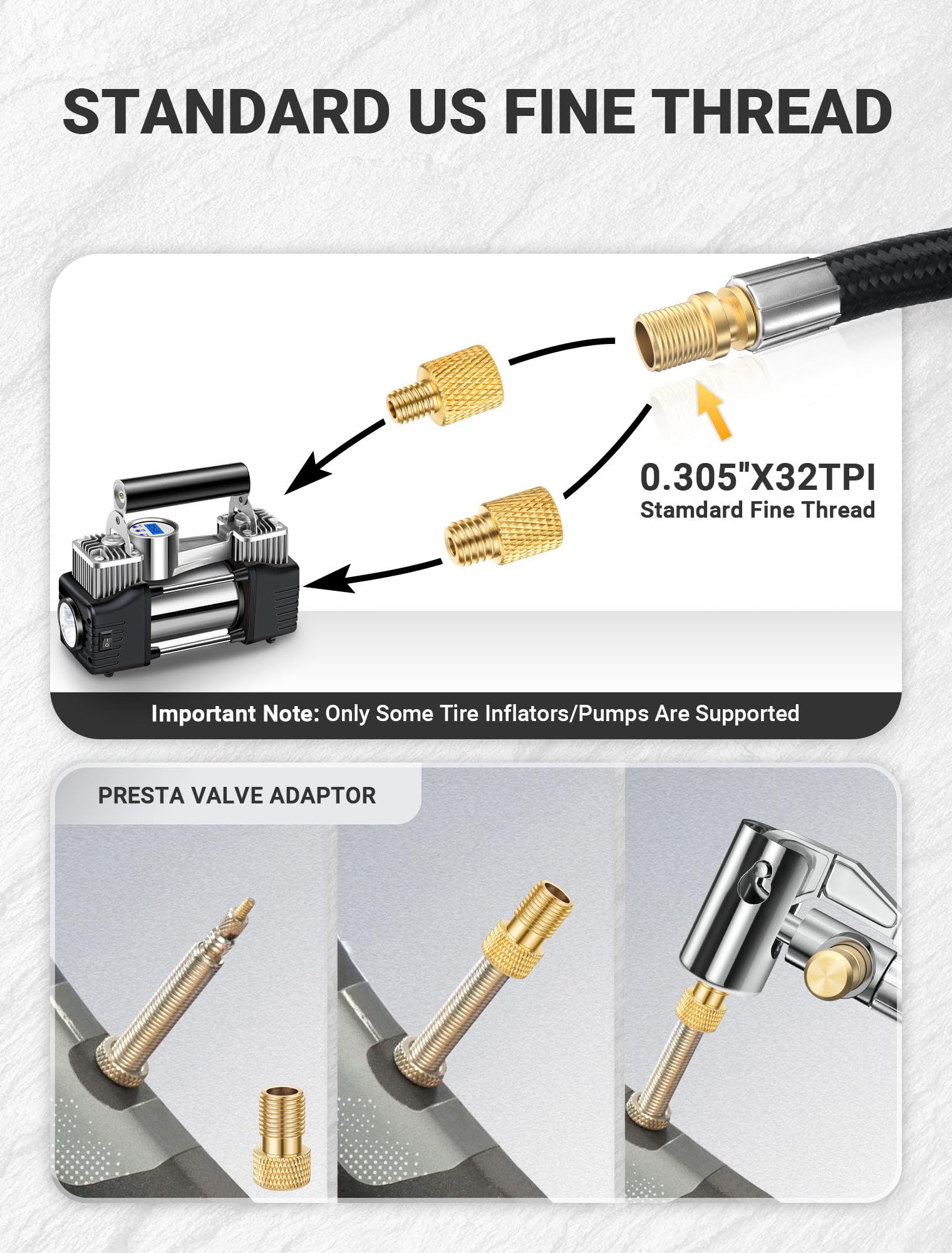 Lumiteco 20 Inch Tire Inflator Hose Adapter, Car Air Hose Self-Locking Air Chuck W/Tire Schrader Valve Fine Thread & Presta Valv