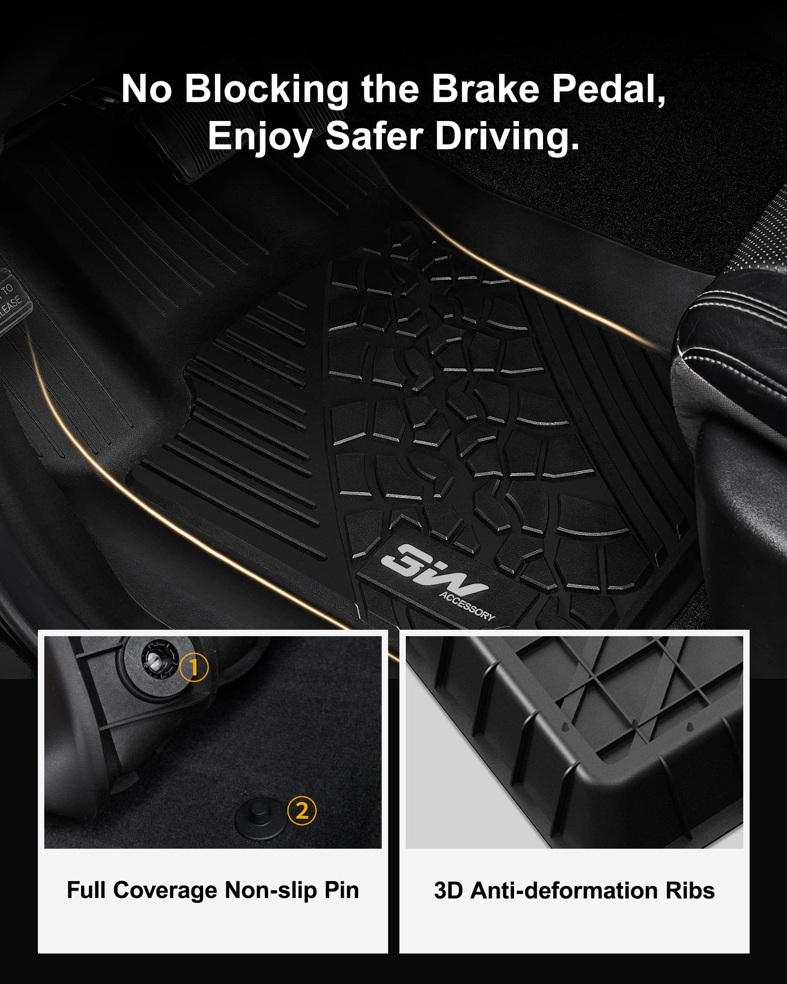 3W Floor Mats Fit For Jeep Grand Cherokee 2016-2021/ Grand Cherokee Wk 2022 2023/ Dodge Durango 2016-2021 (2Nd Row Bench Seating