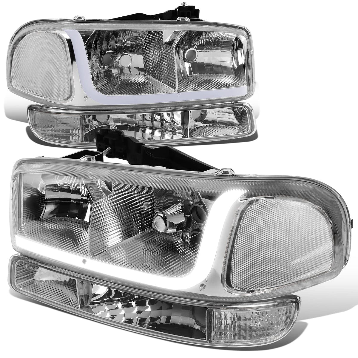 Auto Dynasty 4Pcs Led Drl Headlights Assembly With Bumper Lamps Compatible With Gmc Sierra Yukon Xl Gmt800 / 820 99-07, Driver A