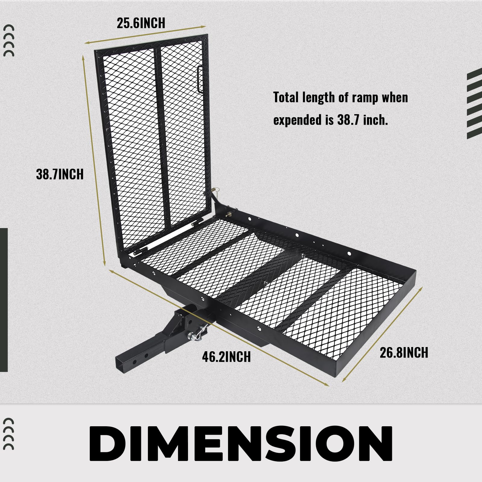 Kuafu Trailer Hitch Folding Mobility Scooter Carrier Rack Luggage Basket Lift Rack Loading Ramp Wheelchair Carrier Mount Steel