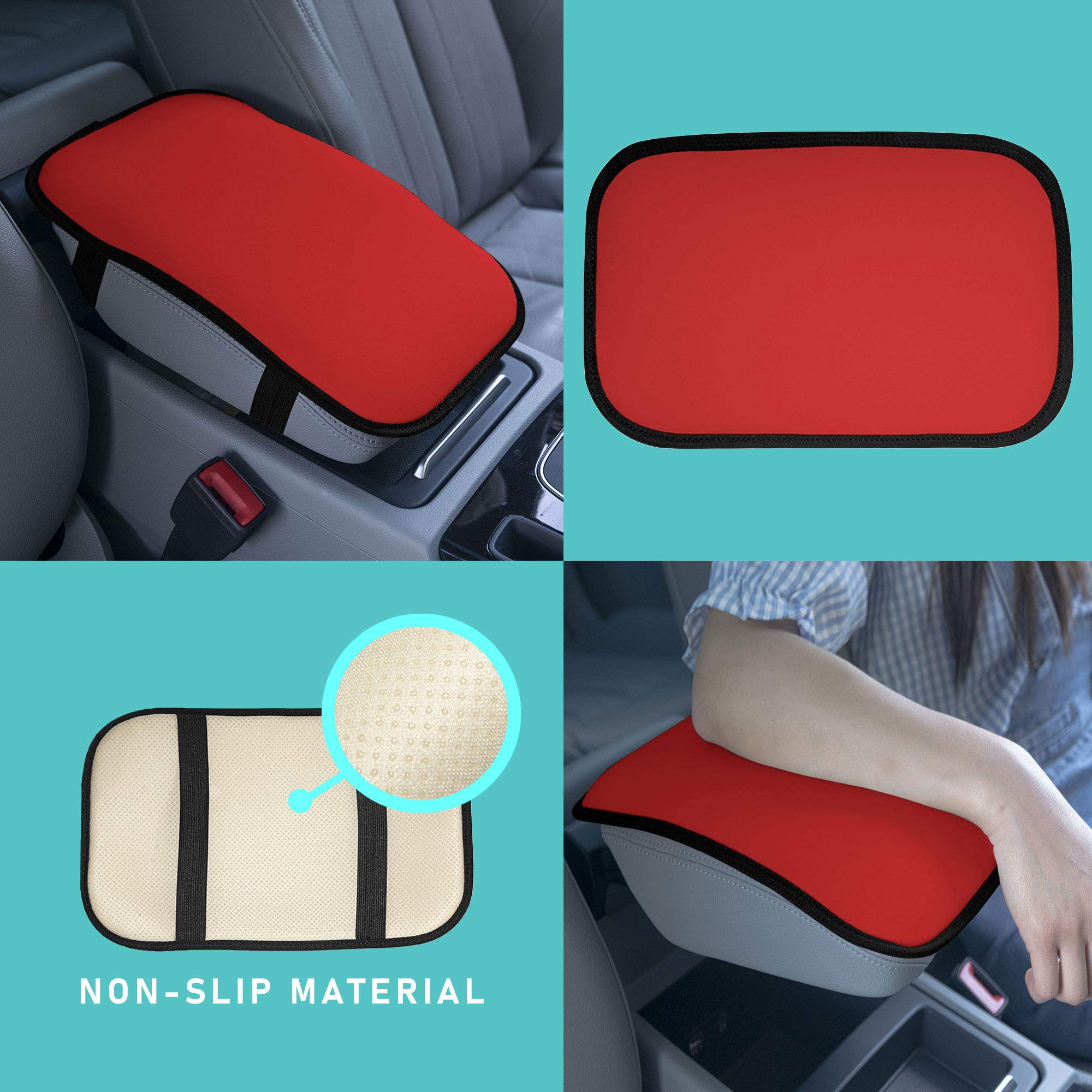 Fh Group Faux Leather Center Console Armrest Cushion, Luxury Seat Box Cover Protector Fits Most Cars, Suvs, And Trucks Red
