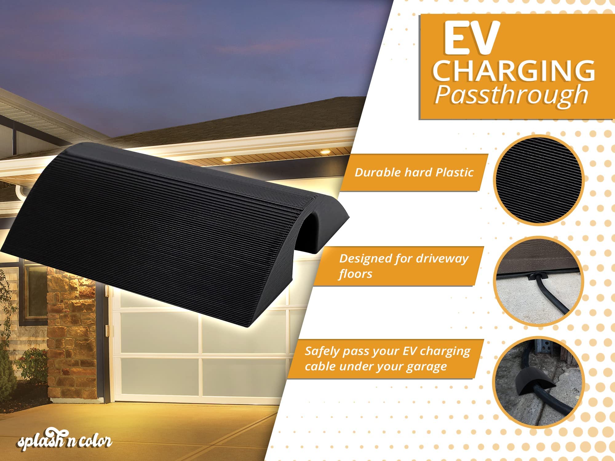 SplashNColor EV Cable Protector | Garage Door Cable Pass Through | Charging Cable Protector | Under Garage Door EV Cable Pass |