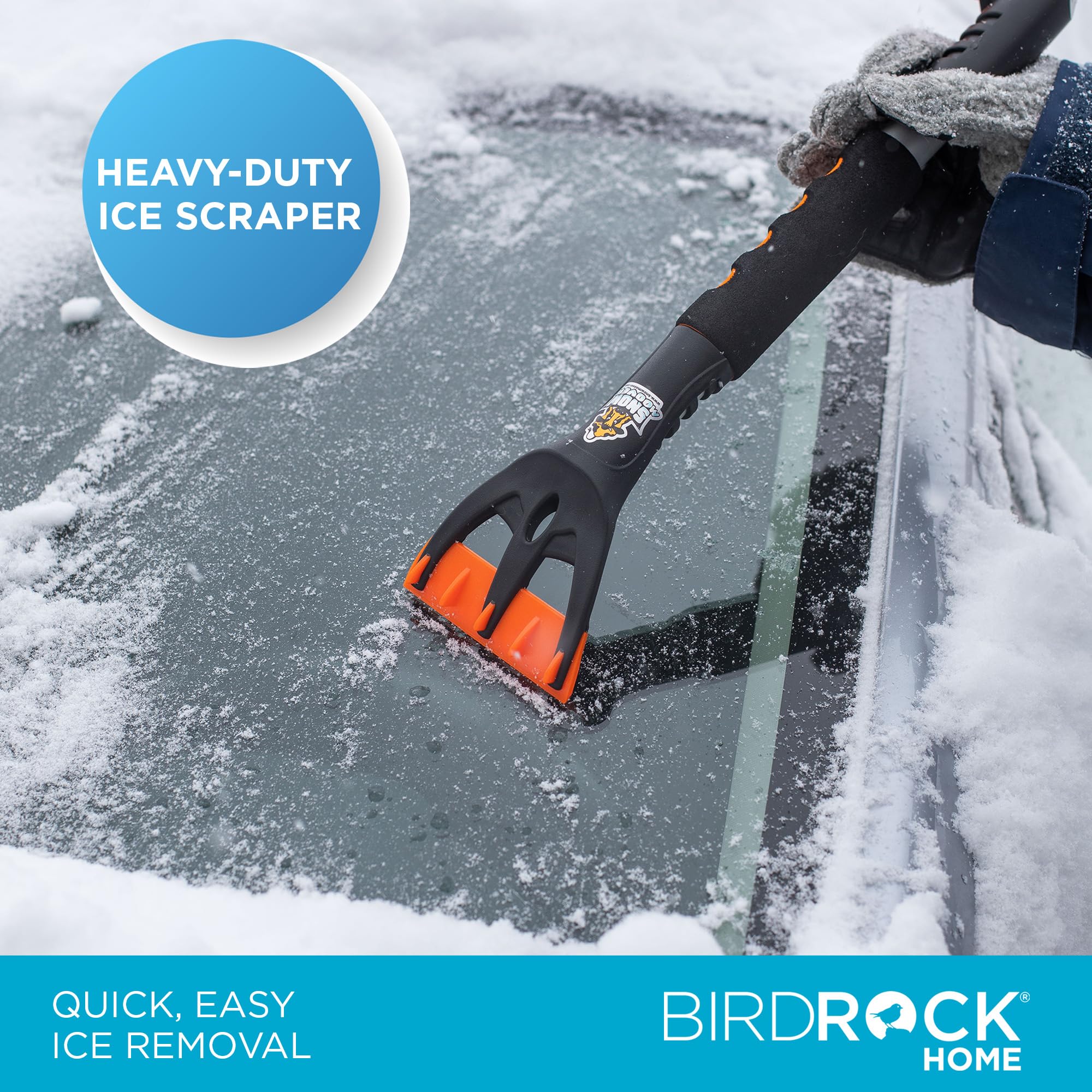 BIRDROCK HOME Snow Brush with Detachable Ice Scraper for Car - Flexible Snow Remover and Windshield Cleaning Tool with Wide Bristle Brush - Winter Sweeper for Auto, SUV - Size: 24' L x 9' W - 2 Pack