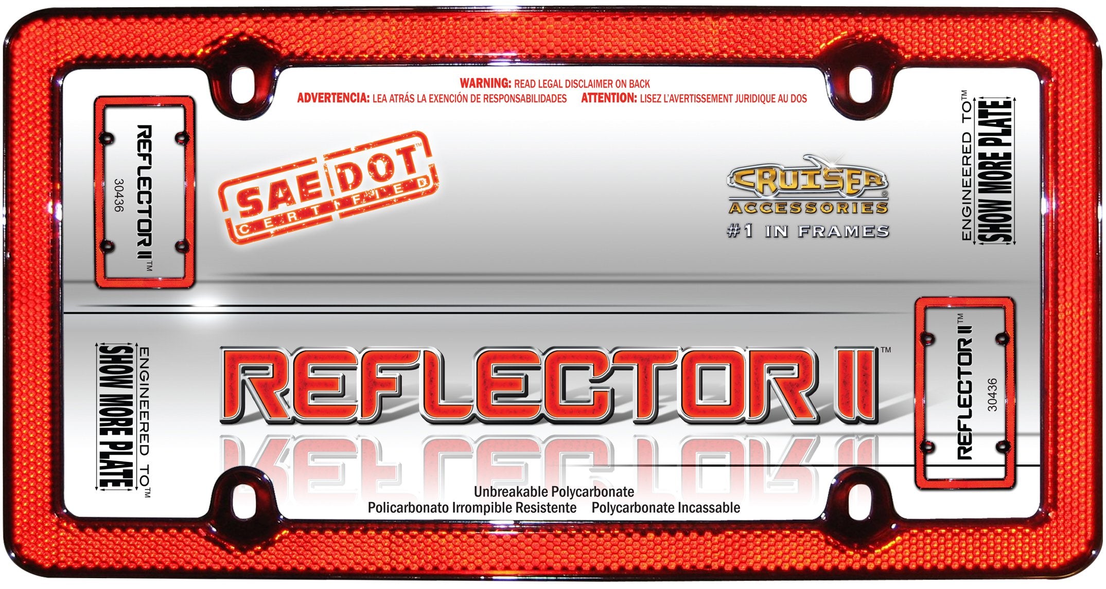 Cruiser Accessories 30436 Red Reflector Ii License Plate Frame, Red/Chrome