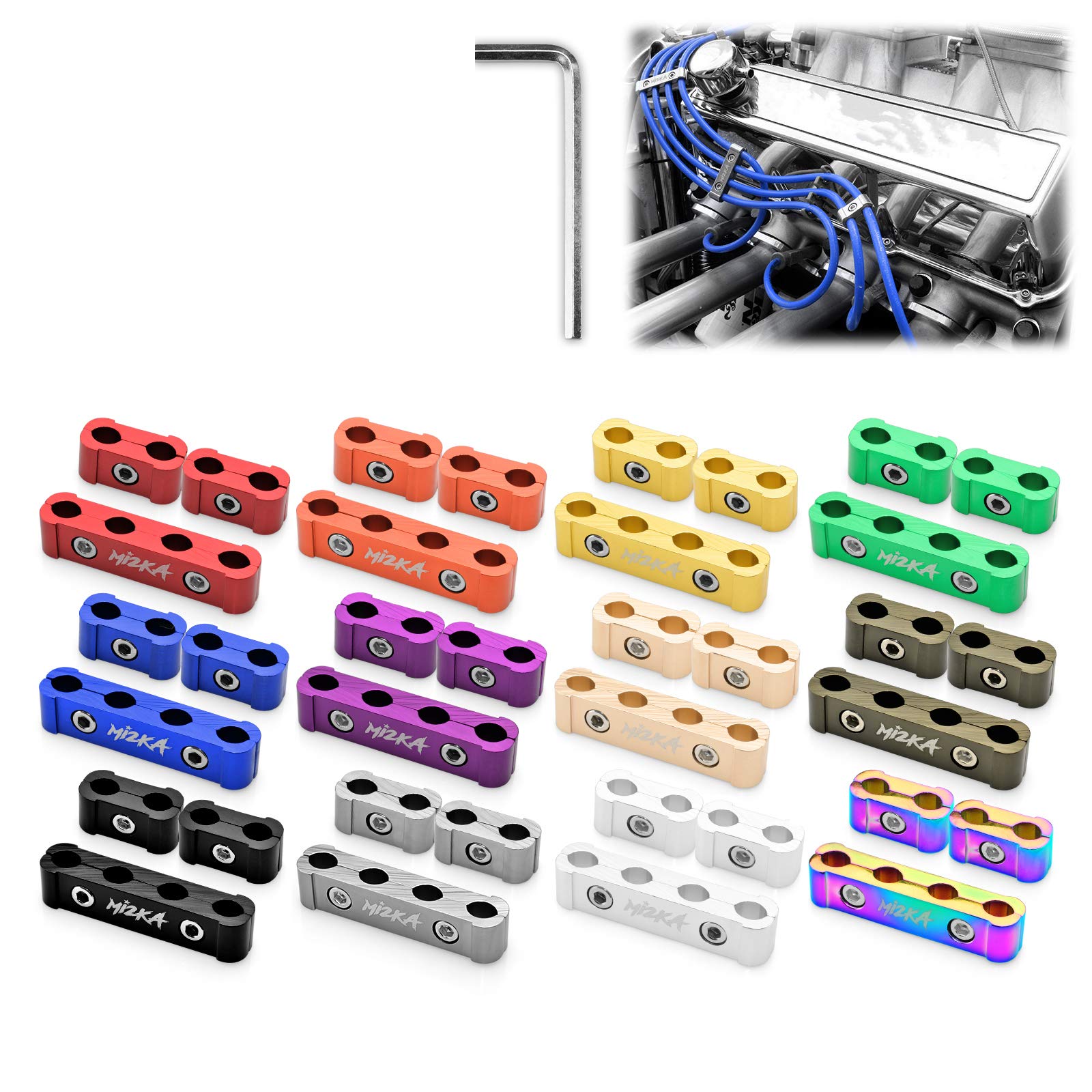 3Pcs Gold Aluminum Engine Spark Plug Wire Separator Divider Organizer Clamp Kit