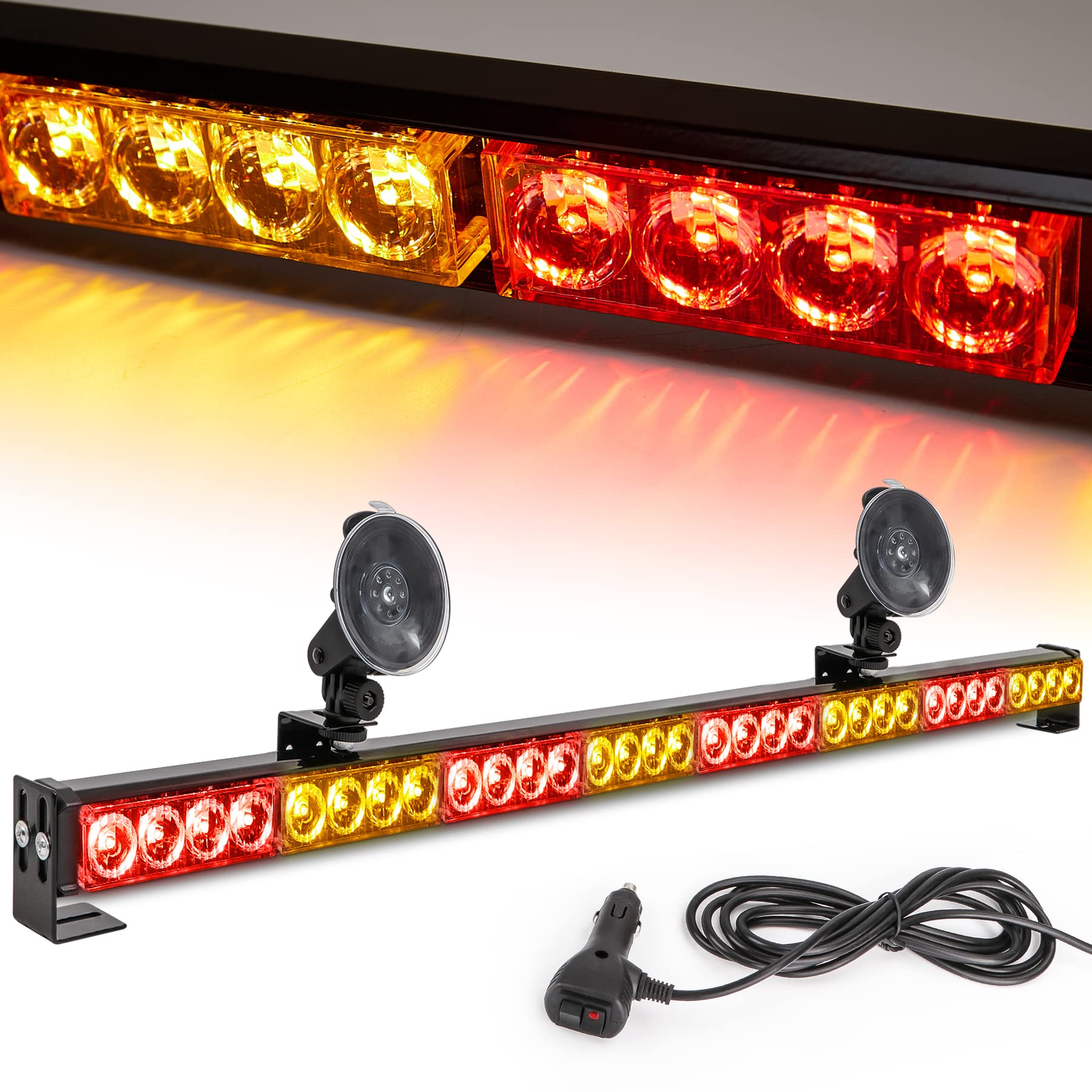 Amber/Red Emergency Strobe Light Bar 36 In 13 Flash Patterns Traffic Advisor Warning Hazard Windshield Safety Lights Bar With Ci