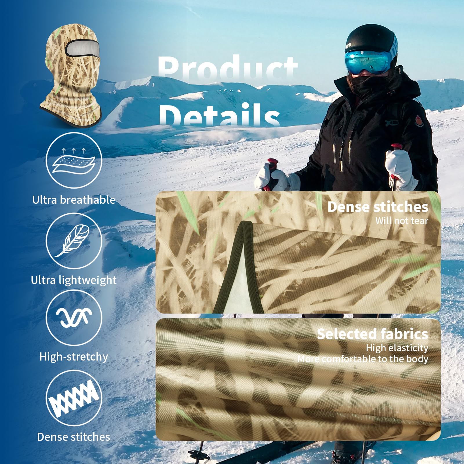 Yeslife Khaki Ski Mask, Balaclava Face Mask For Men And Women, Skiing, Snowboarding, Motorcycle, Uv Protection & Wind Protection