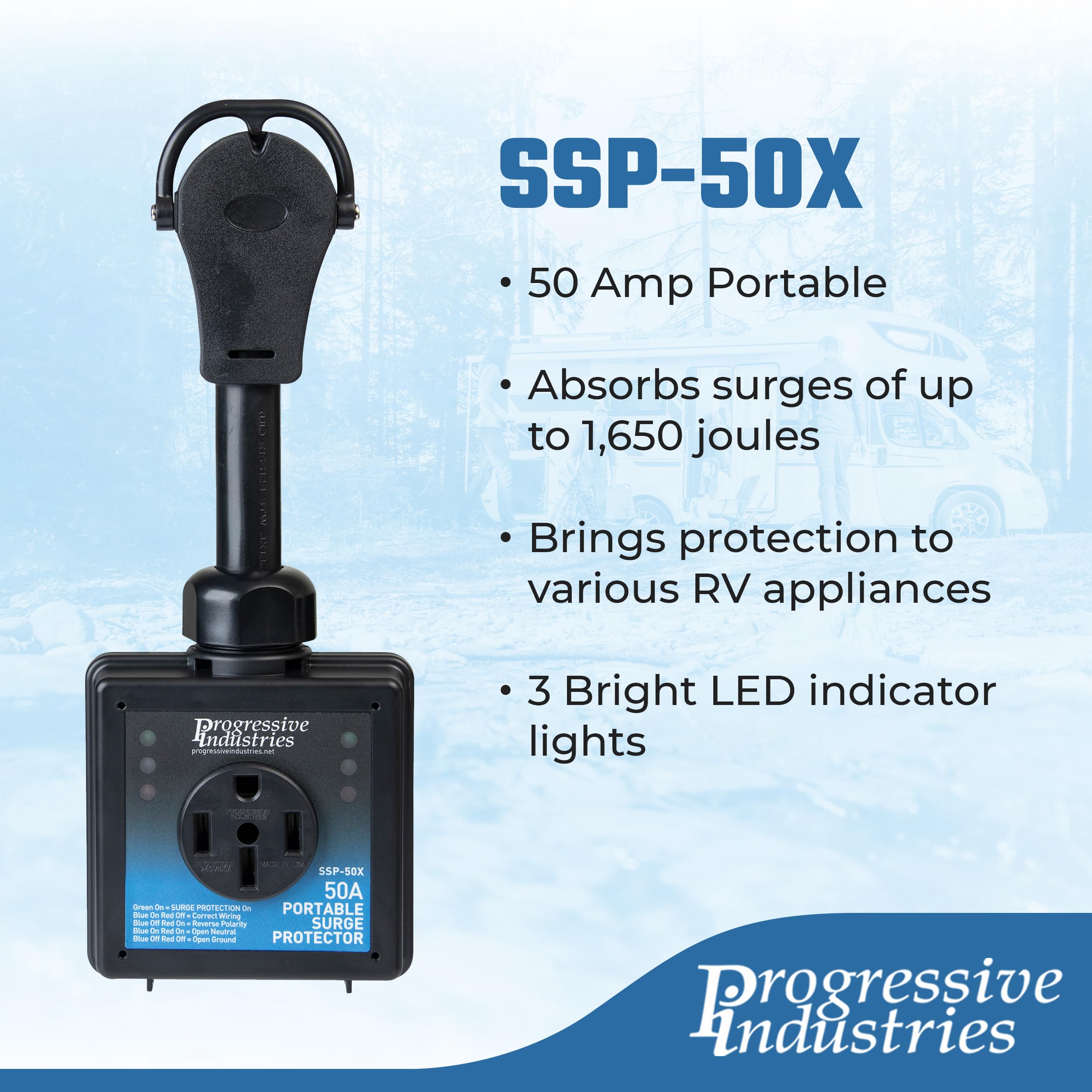 Progressive Industries Ssp-50X Rv Surge Protector - 50 Amp To 30 Amp Rv Adapter - Circuit Analyzer Portable Surge Guard W/Fault