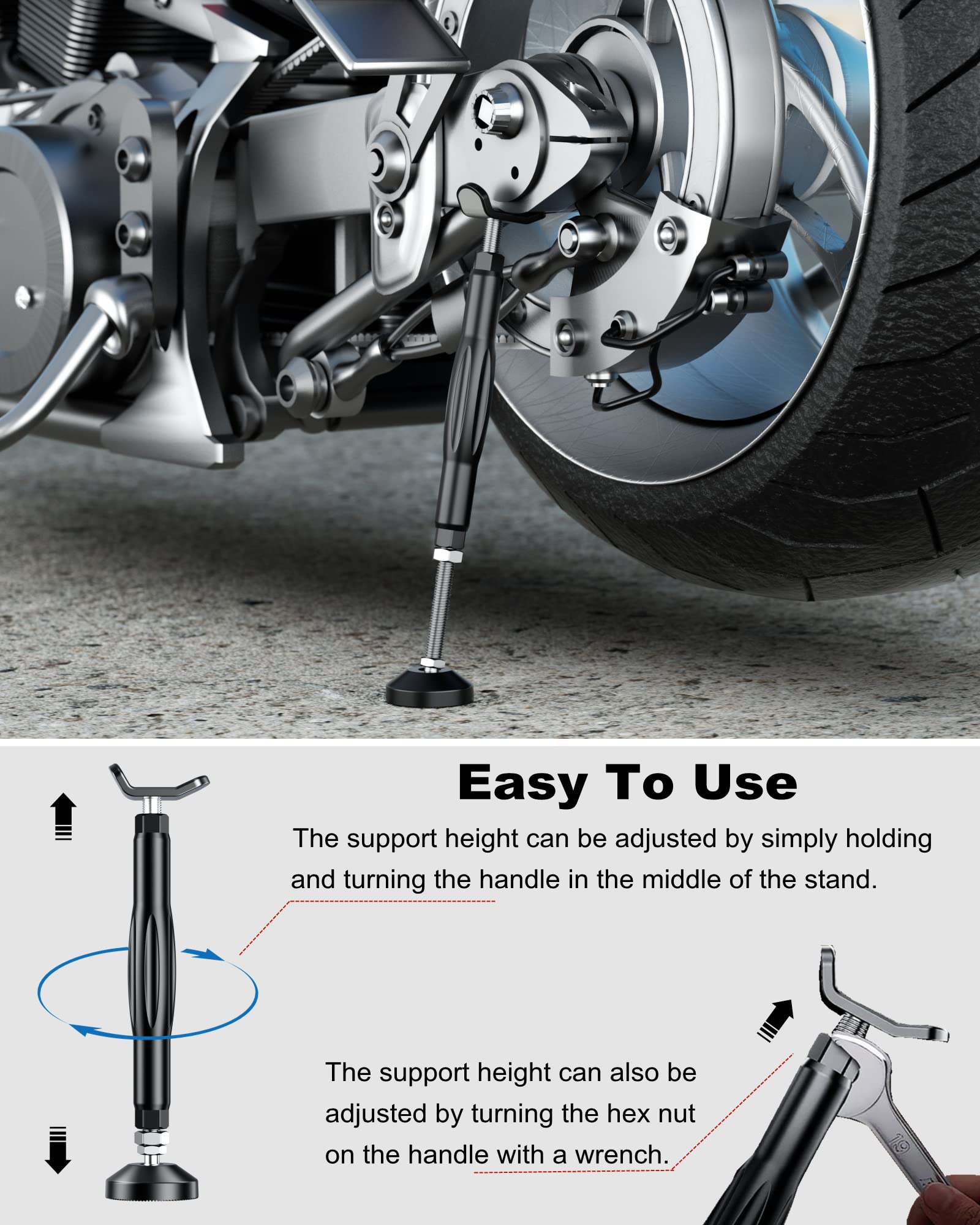 Brcovan Motorcycle Stand Wheel Chain Cleaning Maintenance Stand, Portable Motorcycle Lift Stand Jack, Replacement Ridding Emergency Tool For All Motorcycle, Set Includes Brake Buckle