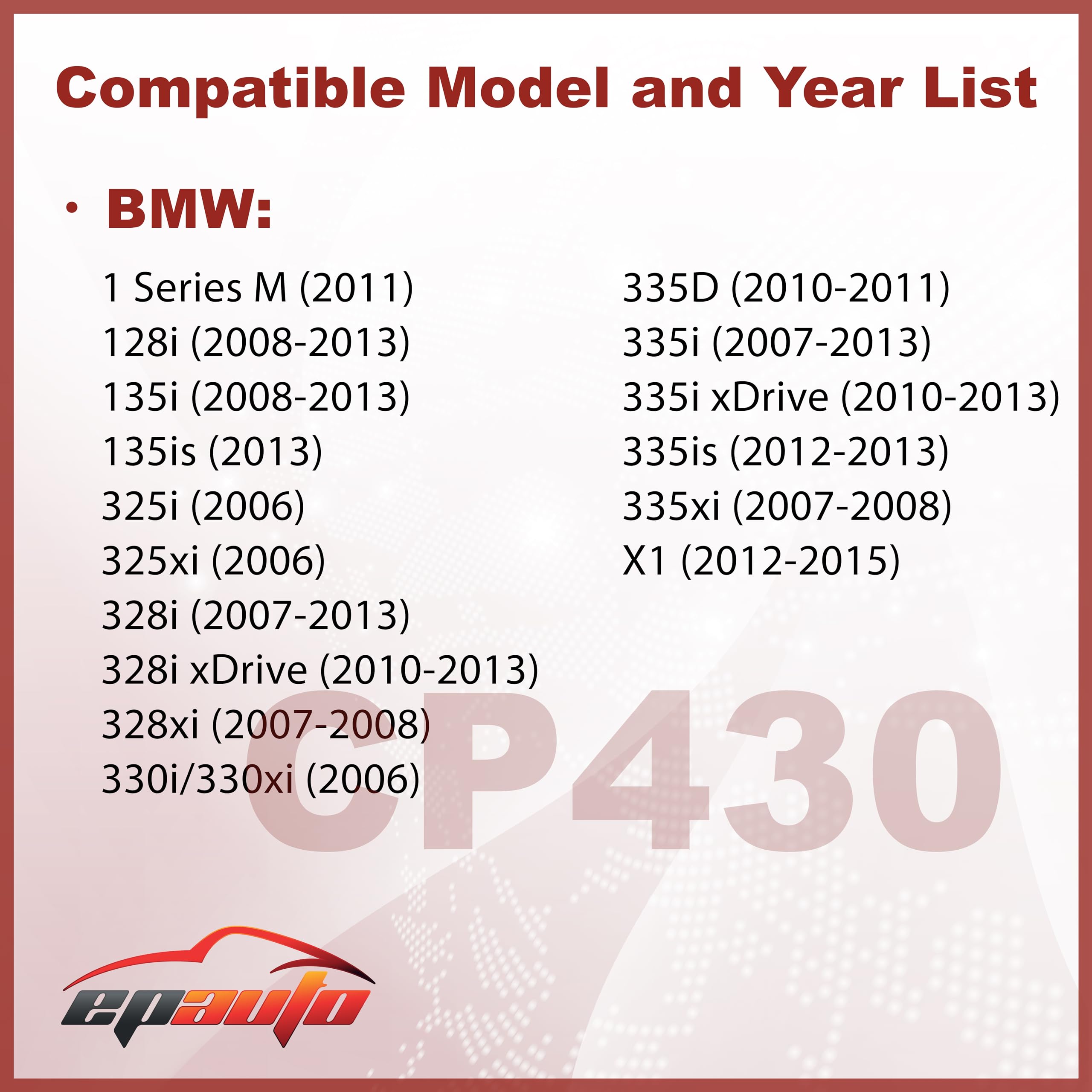 EPAuto CP430 (CUK8430) BMW Premium Cabin Air Filter includes Activated Carbon for 100 Series (2008-2013), 300 Series (2006-2013)