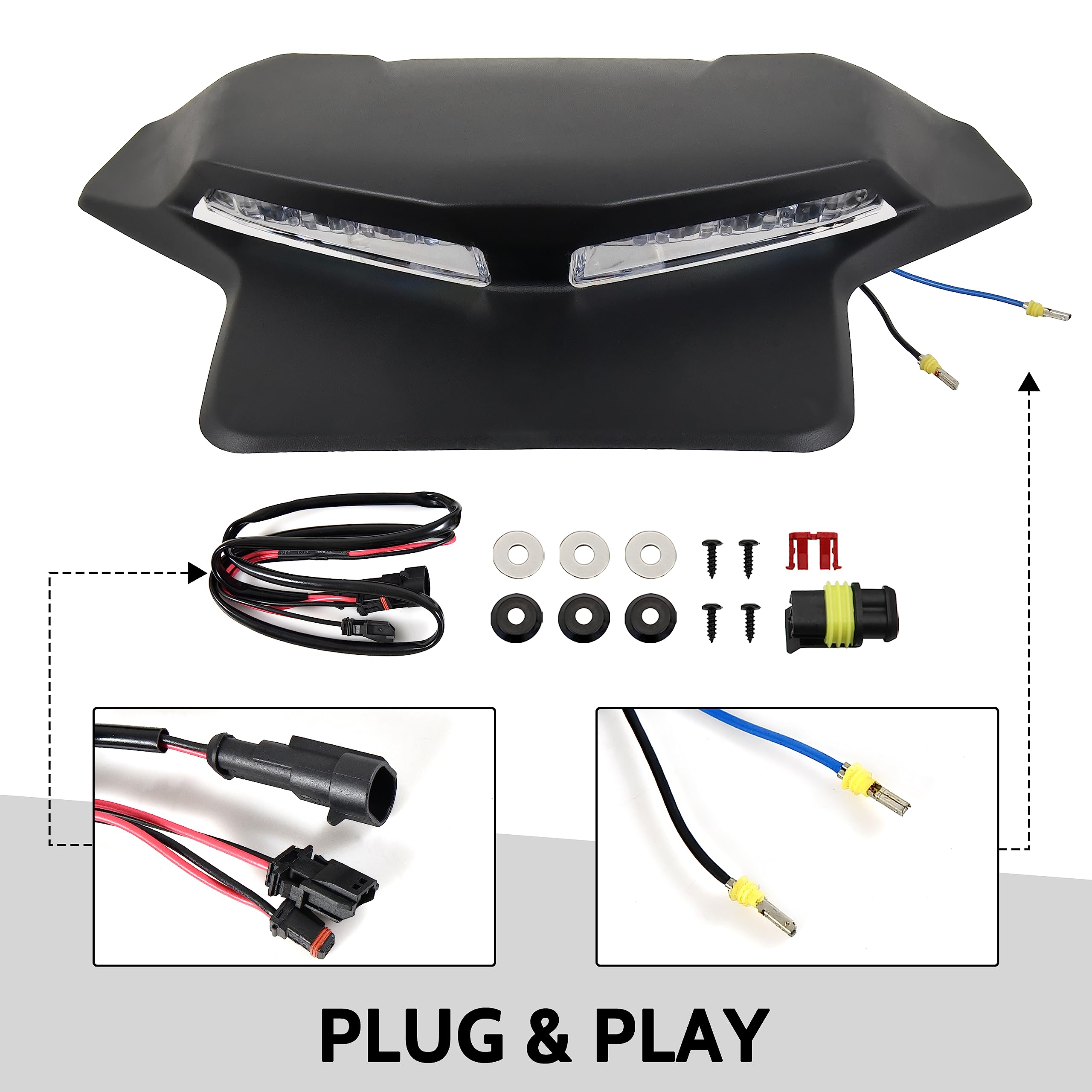 Sautvs Led Auxiliary Light Drl Kit For Can Am Ryker, Black Hood Panel With Daytime Running Light For Can-Am Ryker 600 900 Sport & Rally Edition All Models Accessories (Replace #219400848#219401075)