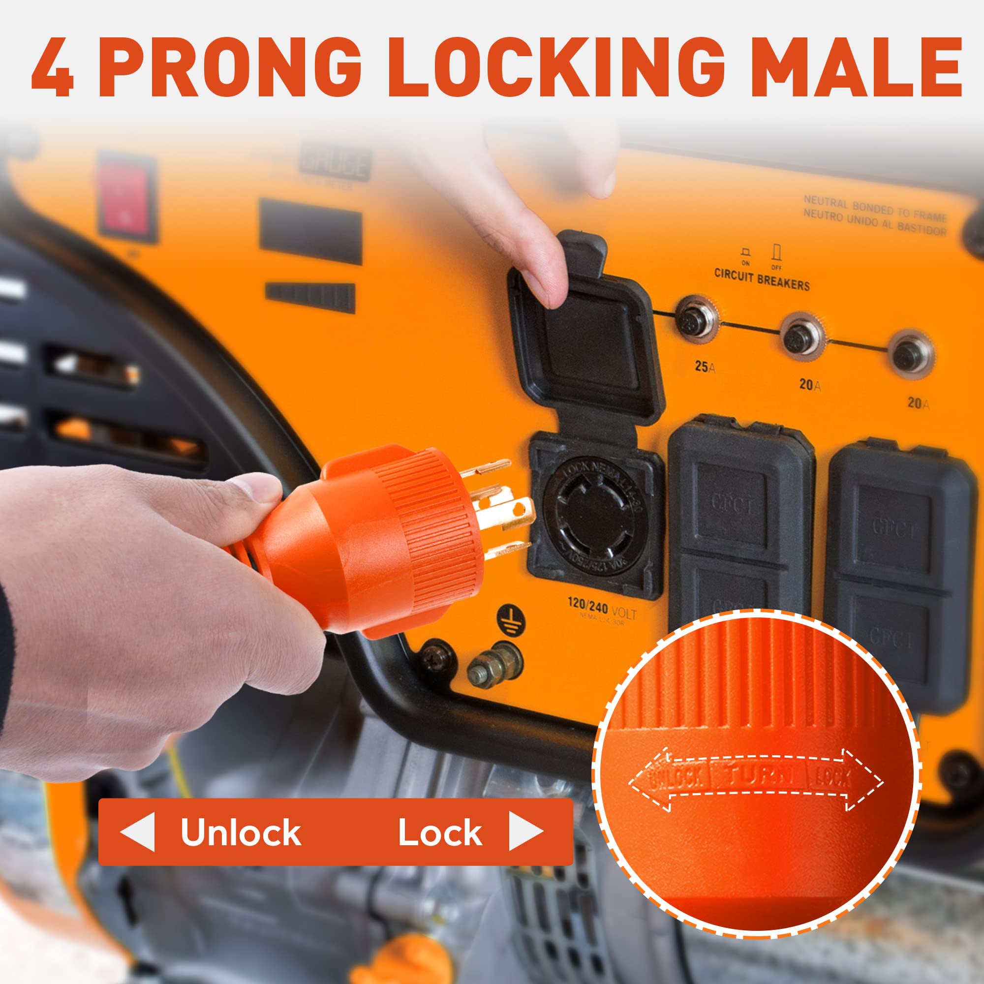 Snowyfox 30 Amp To 30 Amp Rv Generator Adapter Cord 4 Prong Nema L14-30P Locking Male Plug To Tt-30R Female Receptacle For Rv Tr