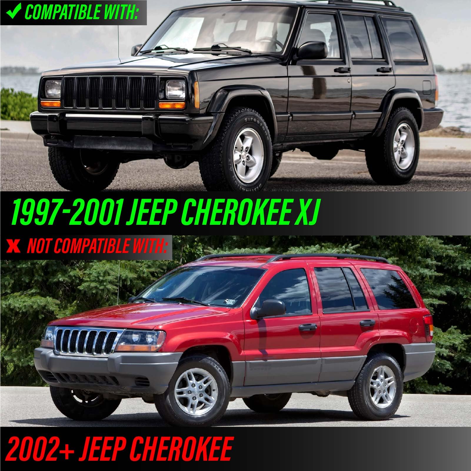 USR UNIQUE STYLE RACING 4PC Smoke Lens Set with CANBUS LEDs for 97-01 Jeep Cherokee XJ - Corner & Turn Signal Lights with Amber Bulbs