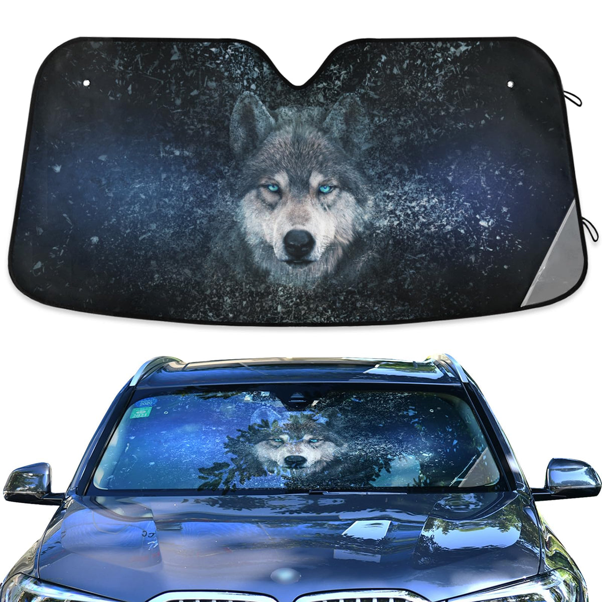 Car Sun Shade Wolf Windshield Sunshade Protector for Car SUV Front Window 55 * 27.6inch