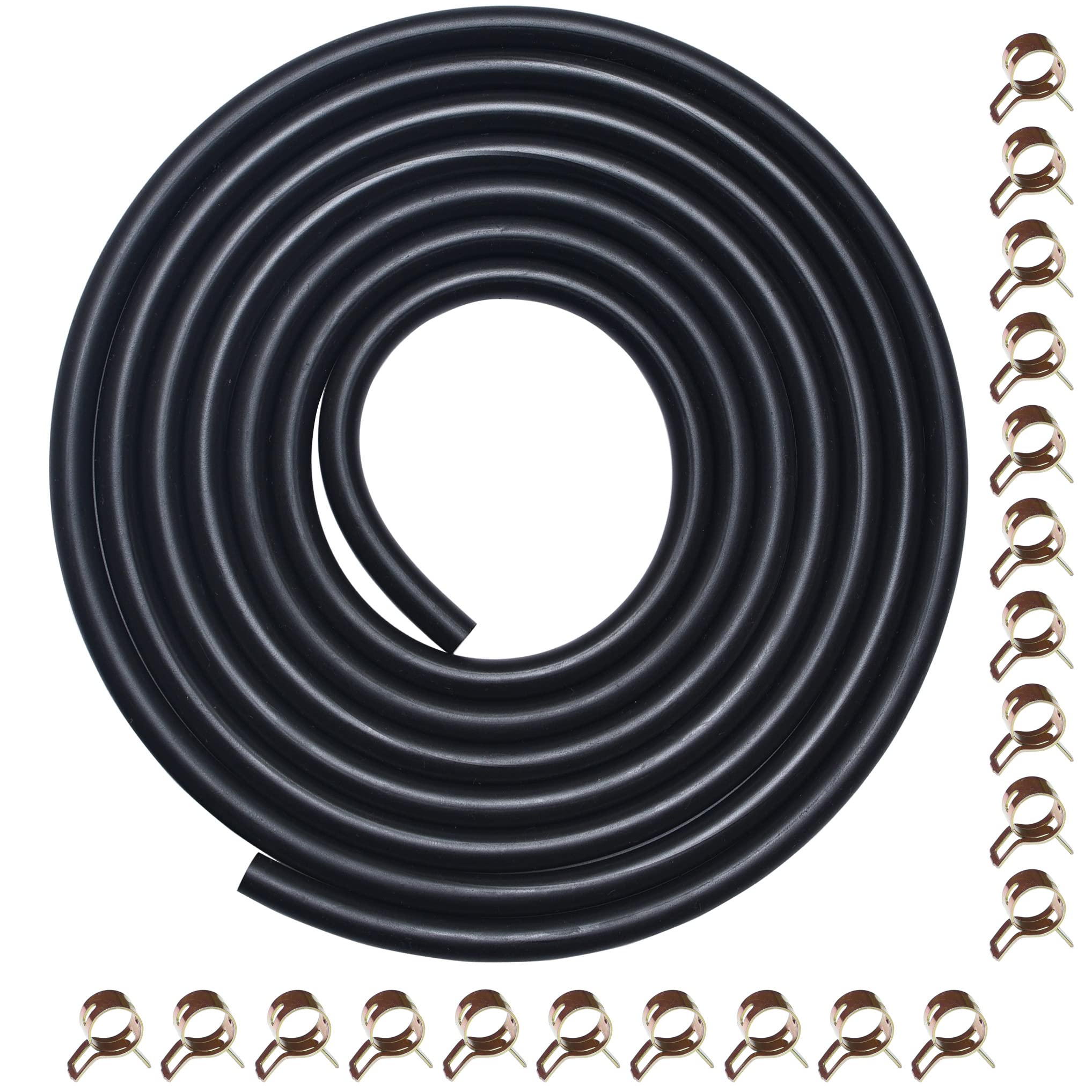 10 Feet 1/4 Inch ID Fuel Line with 20pcs Hose Clamps for Kawasaki Kohler Briggs & Stratton Small Engines Mini Bike ATV Mowing Ma