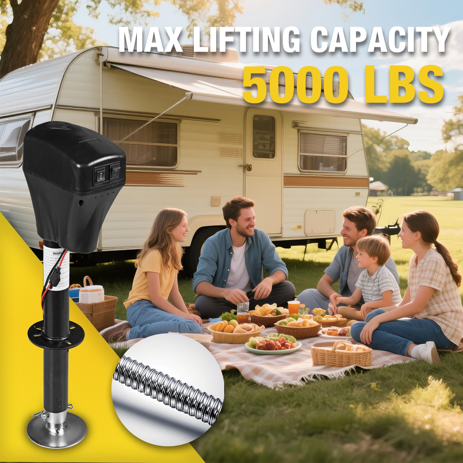 YELLOW JACKET Electric Trailer Jack, 5000lbs Power Tongue Jack 9''-32.5'' with Waterproof Protective Cover & LED Light for Lifti