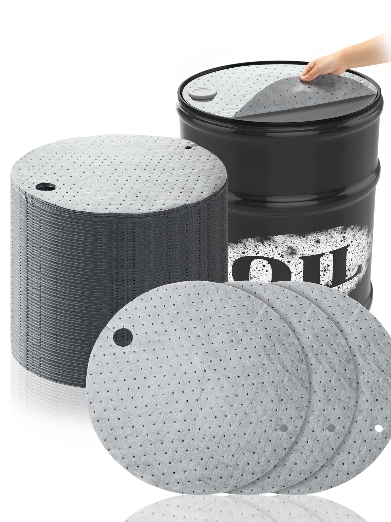 Frienda 25 Pcs Oil Absorbent Pads for 55 Gallon Drums Barrel Top Absorbent Mat 22 Inch Diameter Drum Lid Oil Mat with Bungs 0.75