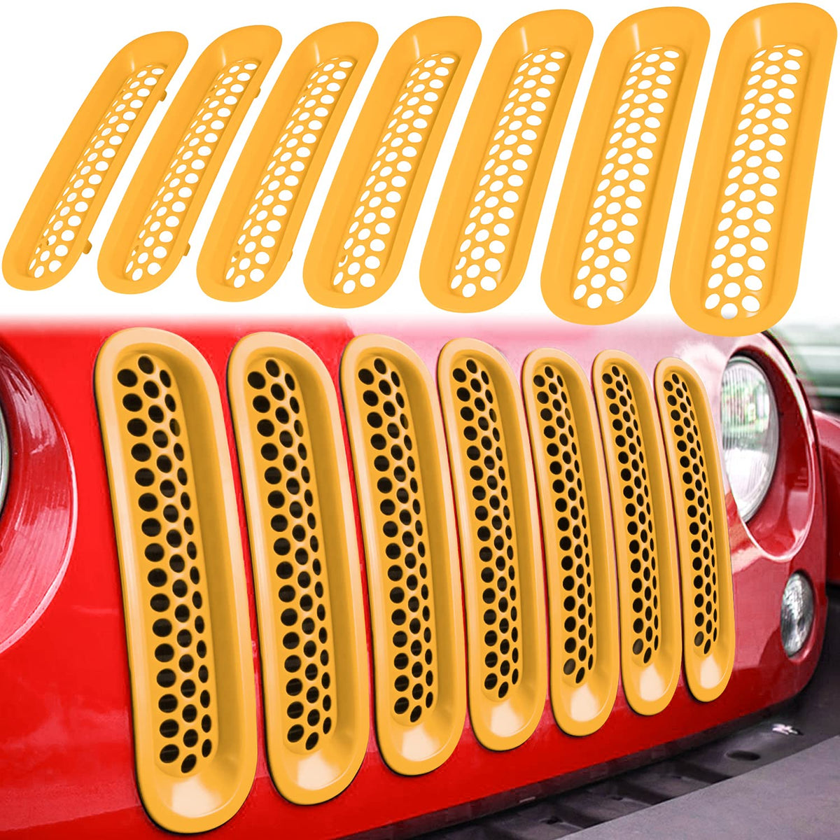 7Pcs Front Grill Mesh Inserts For Jeep Wrangler Jk Jku Unlimited 2007 2008 2009 2010 2011 2012 2013 2014 2015 2016 2017 2018 Gri