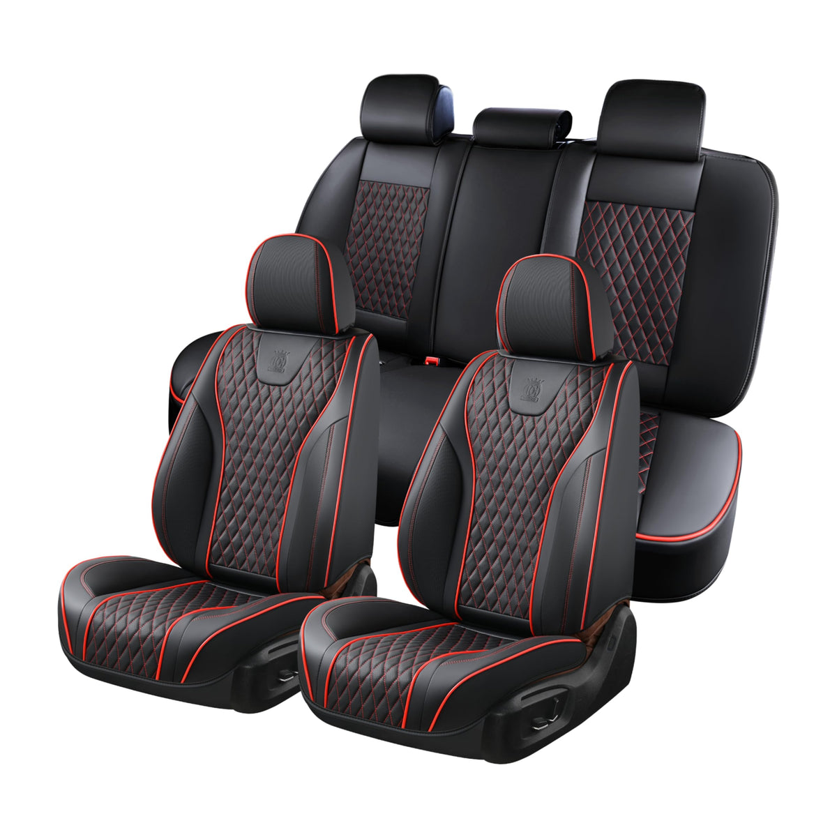 Doogo SeatCovers Full Set, Leather SeatCovers, Waterproof 5 Seats Black and Red Driver SeatCovers, Car Seat Protector Accessorie