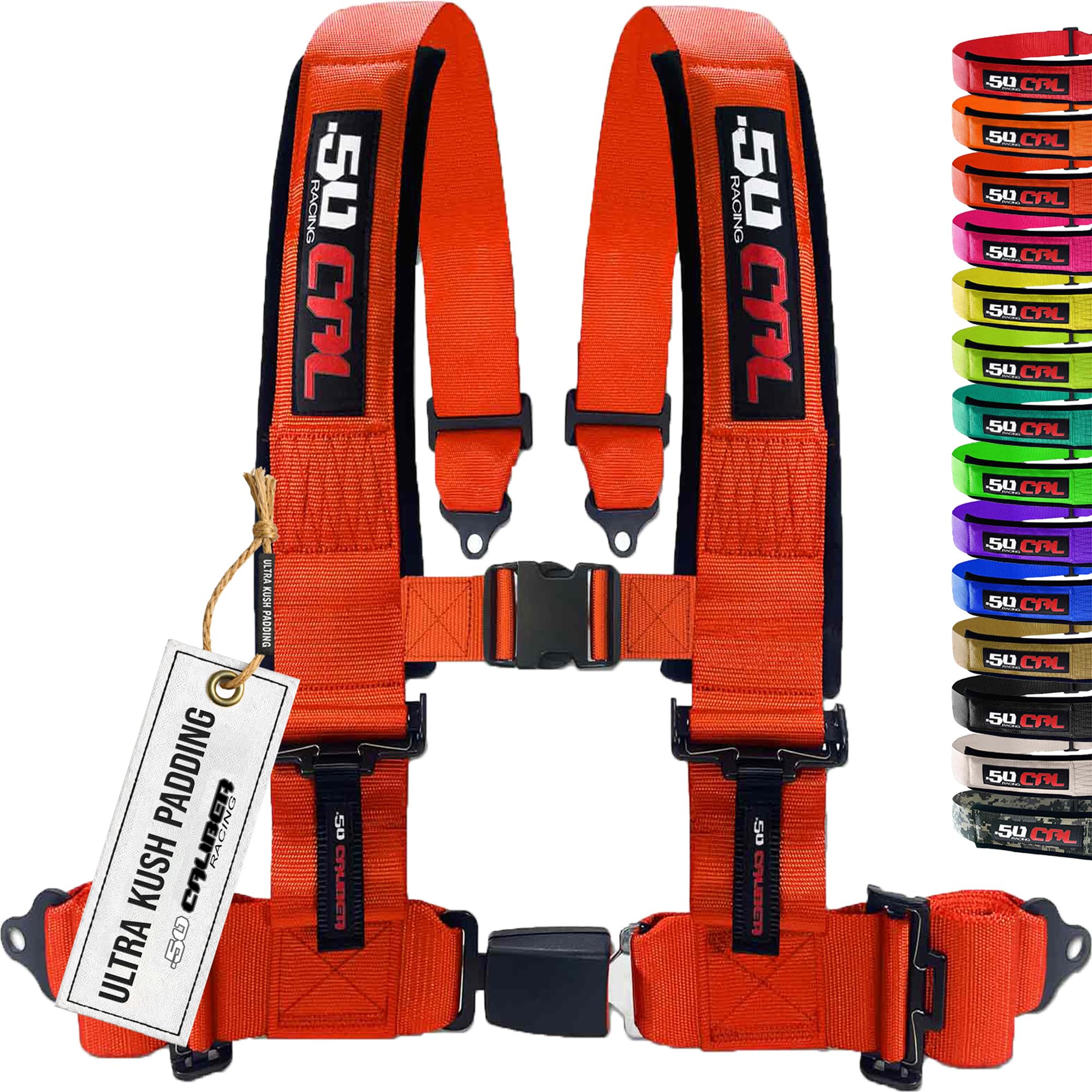 1pc 4 Point Harness for Bucket Seat, Push Release, 10 Color Options, Racing Harness, Race Car, Off Road, UTV, RZR (2in Orange) [