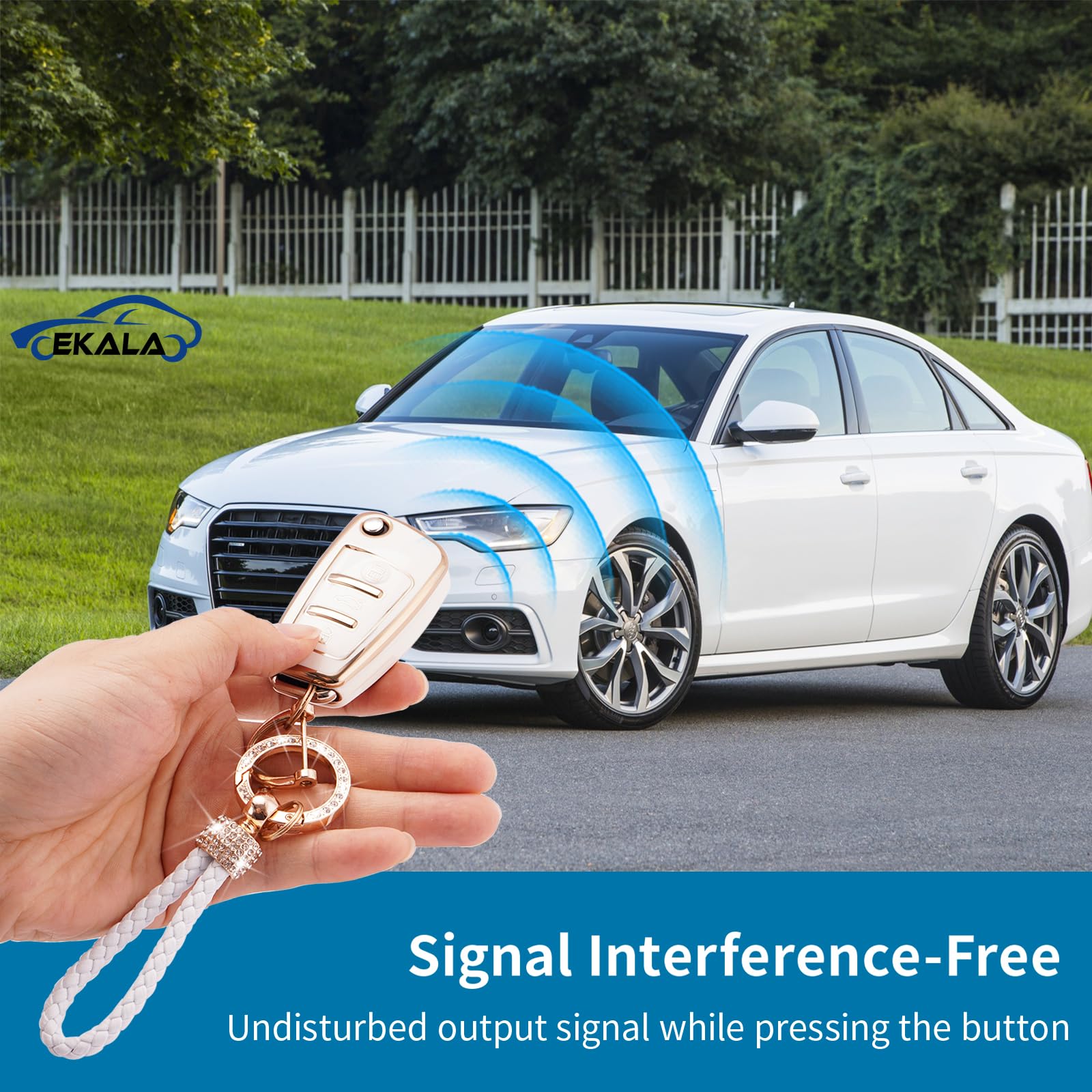 Ekala Car Key Full Cover For Audi With Keychain Lanyard, 3 Buttons Soft Tpu Key Protection Case Compatible With Audi A1 A3 A4 A6 A8 Quattro Q2 Q3 Q7 S3 S6 Rs3 Rs6 R8 Tt Tts Car Key Shell Cover(Ad-3)