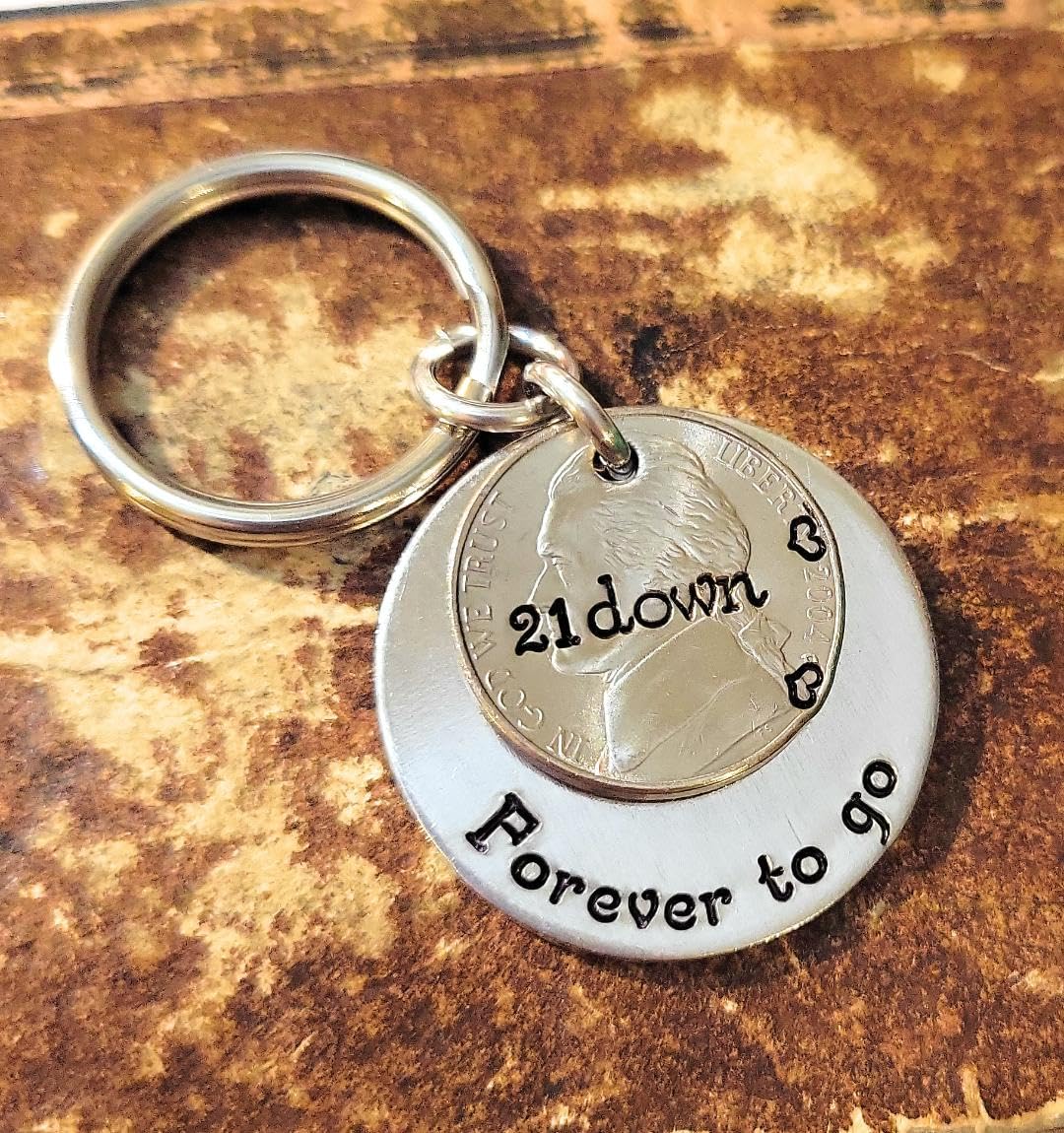 21St Anniversary Gift, Traditional 2004 Nickel, 21 Down And Forever To Go Key Chain, Wedding Anniversary Gift