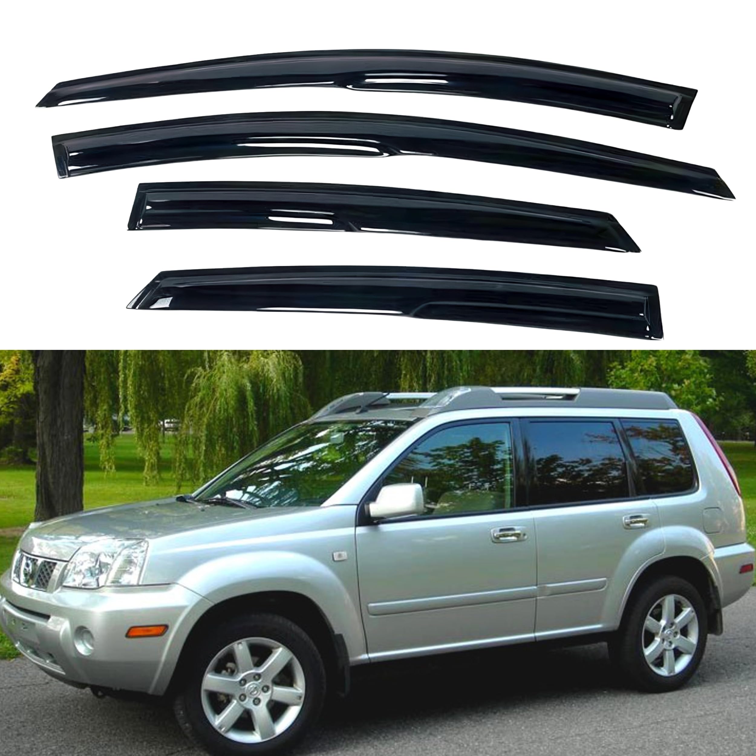 Ig Window Visor For Nissan X-Trail (Xtrail) 2000-2007, Rain Guard Tape-On Extra Durable Sun Wind Side Vent Window Deflector Muge