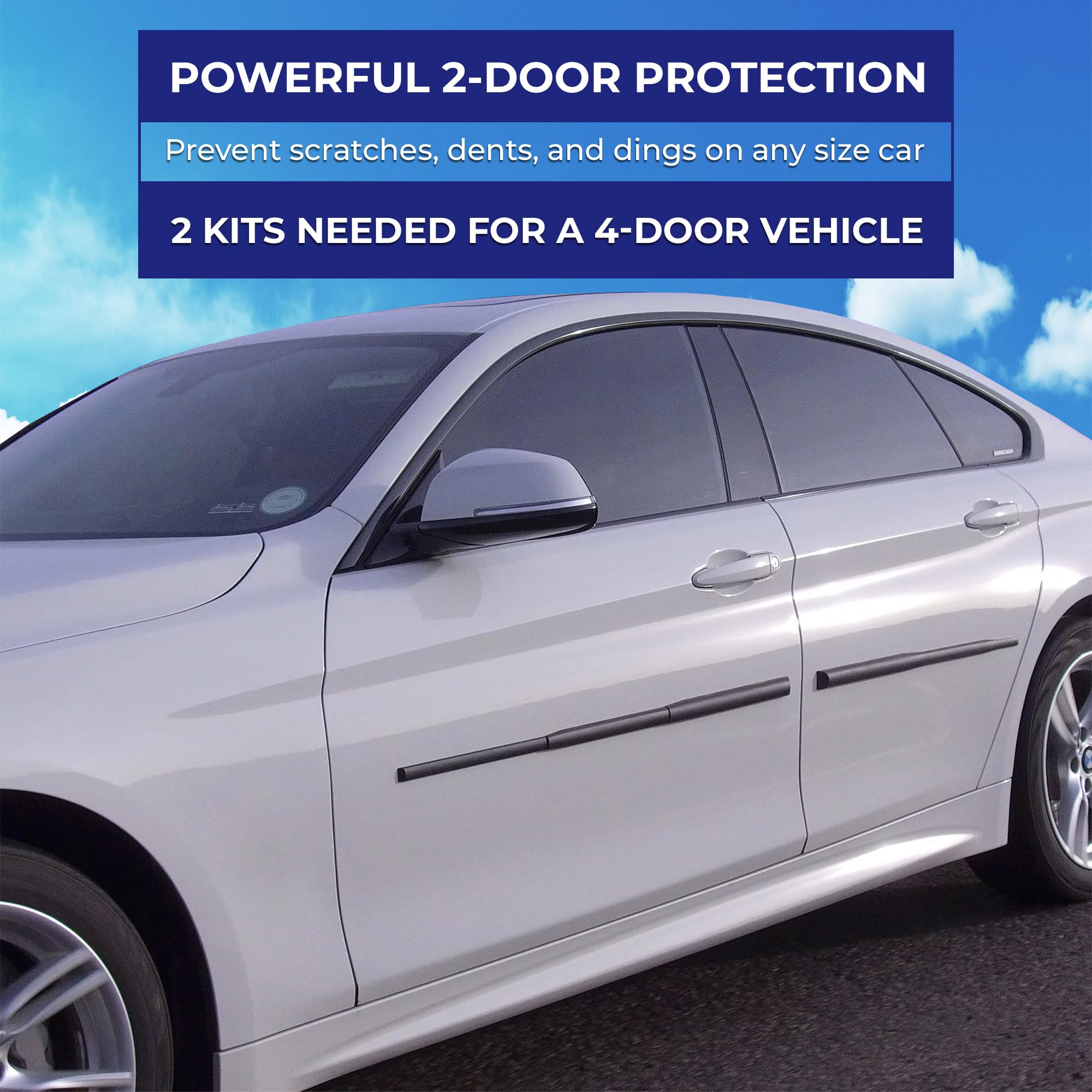 Dent Prevent Car Door Protector - Removable Magnetic Strips, Customizable Fit, Prevents Dents, Scratches & Dings, Set For 2-Door