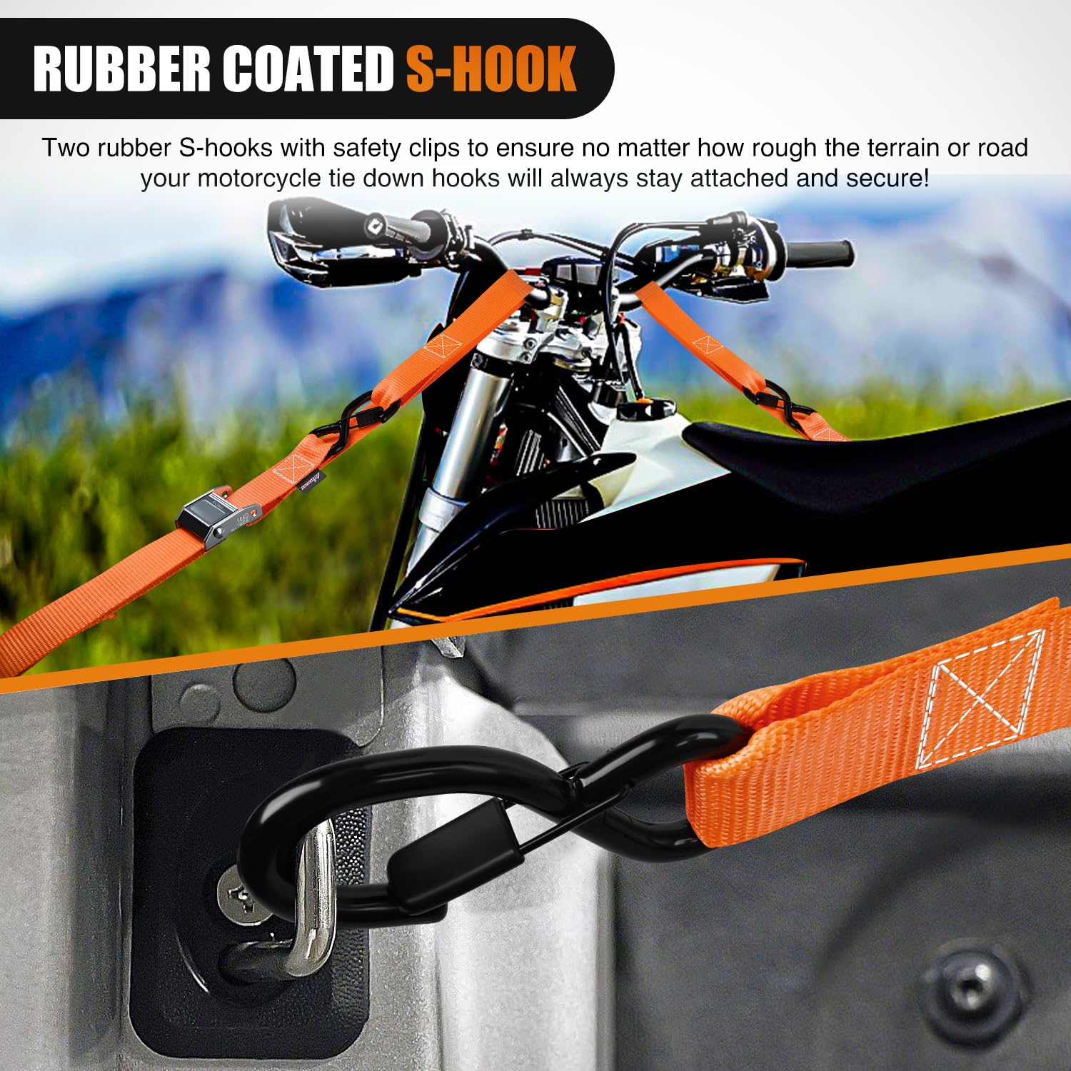 Nilight Motorcycle Tie Down Straps 1.5     8 Heavy Duty Cambuckle With Soft Loops Safety S-Hooks 3084Lbs Break Strength For Secu