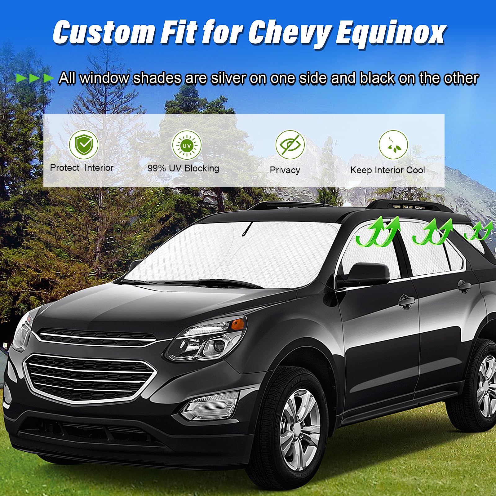 Kmf Windshield Sun Shade Replacement For Chevy Equinox Accessories 2010-2017, Side Window Sun Shade Cover Sun Visor Shield Cover