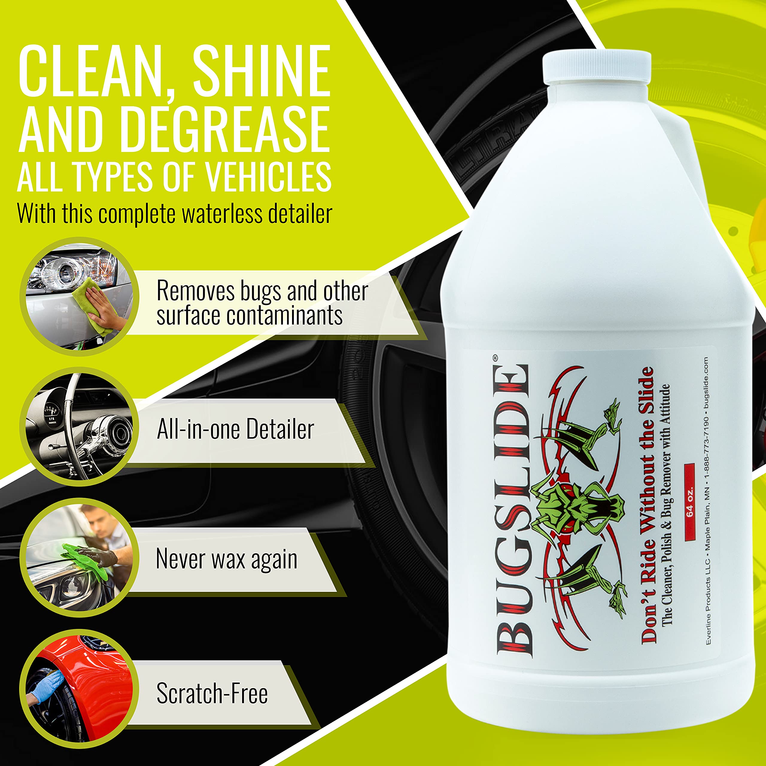 Bugslide 64 Oz Cleaner Refill For Spray Bottles & Travel Kits - All Surfaces Cleaning And Detailing Solution For Vehicle Interior And Exterior Use - Shines, Degreases, Polishes
