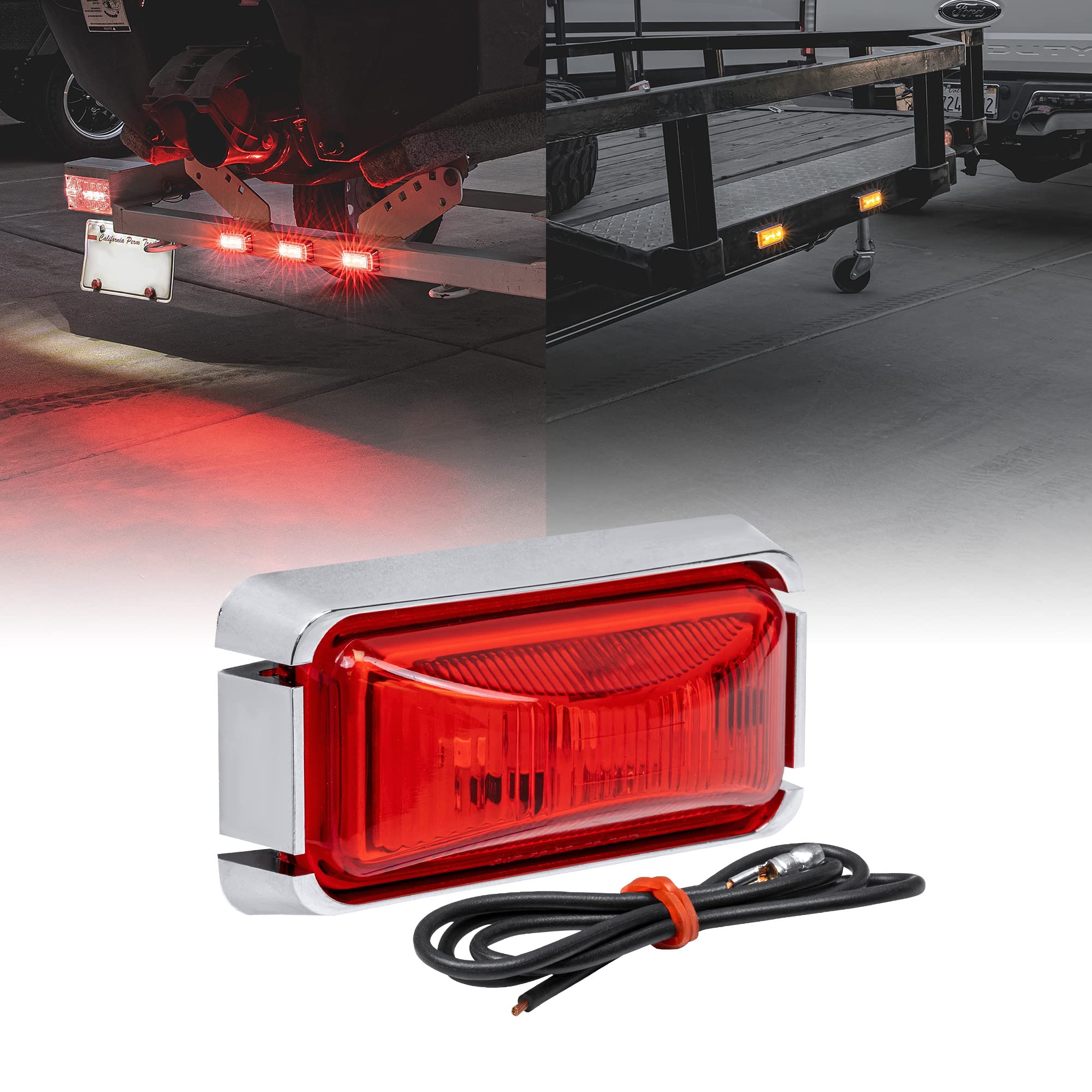 True Mods 2.5'' Red Led Trailer Marker Light W/Chrome Bezel [Dot Fmvss 108] [Sae P2Pc] [Surface Mount] [Waterproof Ip67] Side Ma