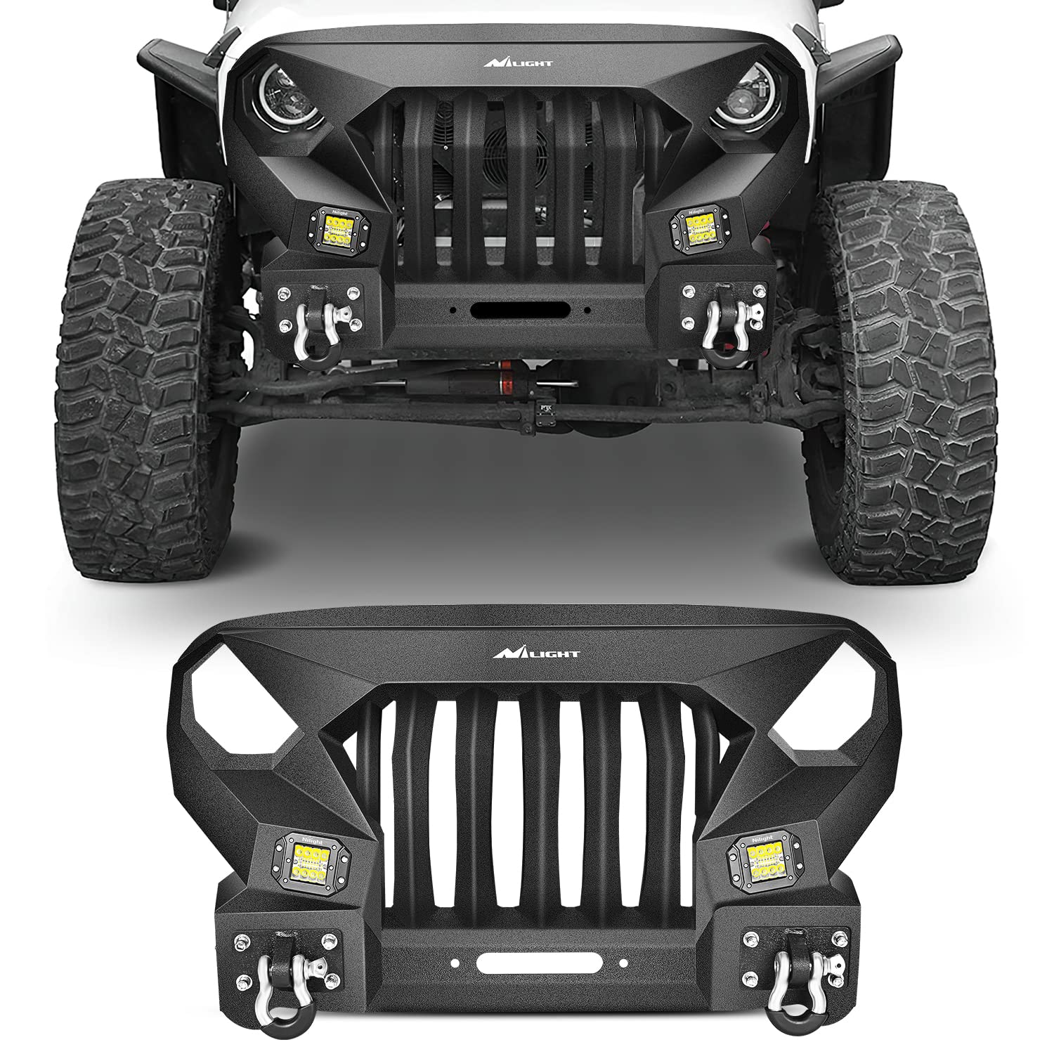 Nilight Front Bumper Grill For 2007-2015 2016 2017 2018 Wrangler Jk&Unlimited 2/4 Doors With Winch Plate 2X42W Led Work Light Po