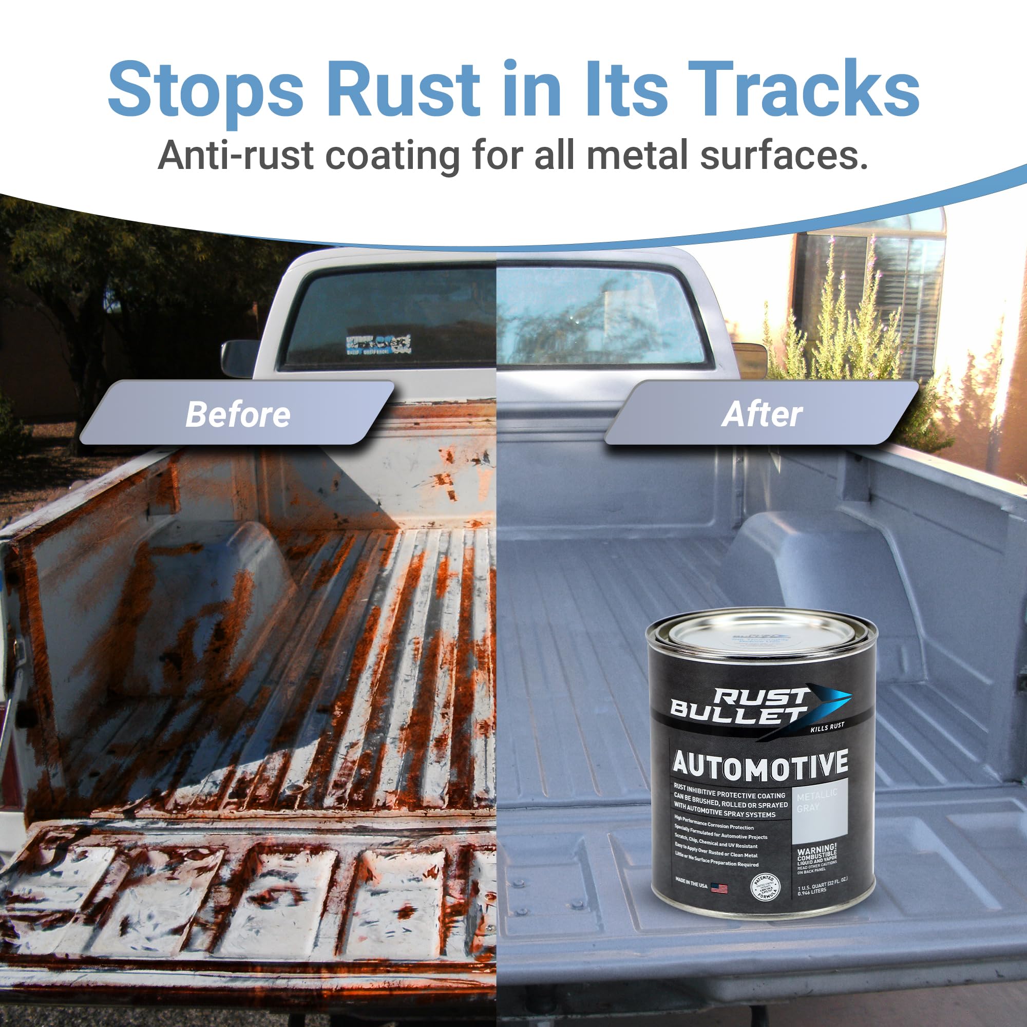 Rust Bullet Automotive - Metallic Gray - (6) 4 Oz - Rust Inhibitor & Protective Coating For Cars, Trucks, & Metal Surfaces, Uv R