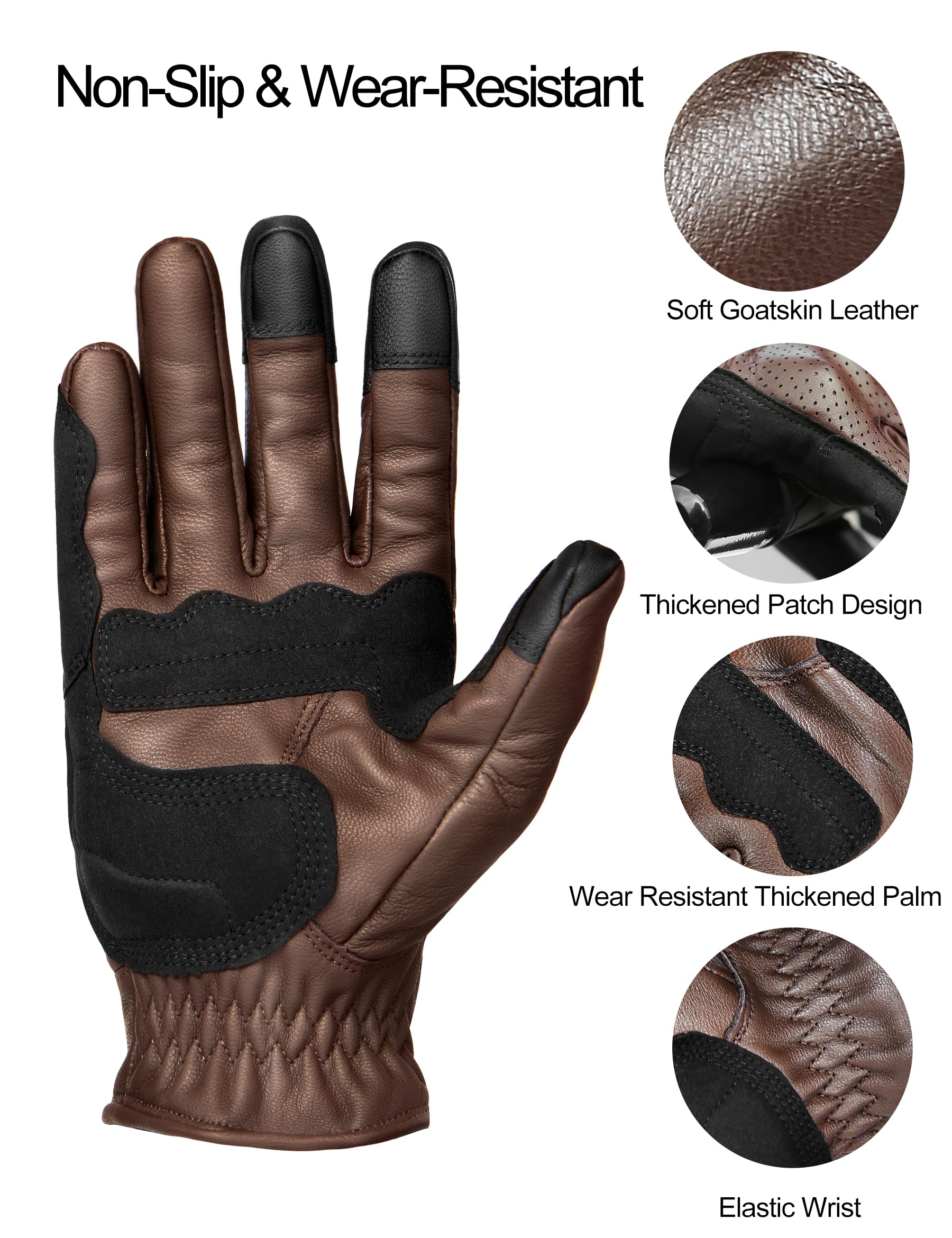 Inbike Motorcycle Gloves For Men Premium Genuine Perforated Leather Breathable Motorbike Riding Gloves Touchscreen With Hard Knu