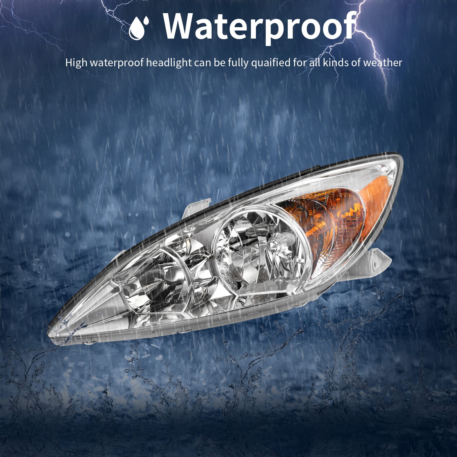 Autosaver88 Headlight Assembly Compatible With 2002 2003 2004 Camry (Only Fits Le/Xle) Chrome Housing Amber Reflector Clear Lens