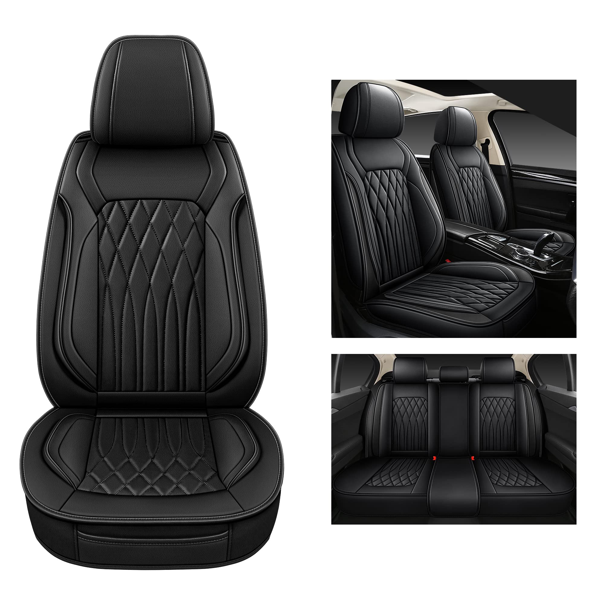 Pariitadin Leather Car Seat Covers Full Set, Waterproof Faux Leather Seat Covers For Cars, Non-Slip Car Interior Covers Universa