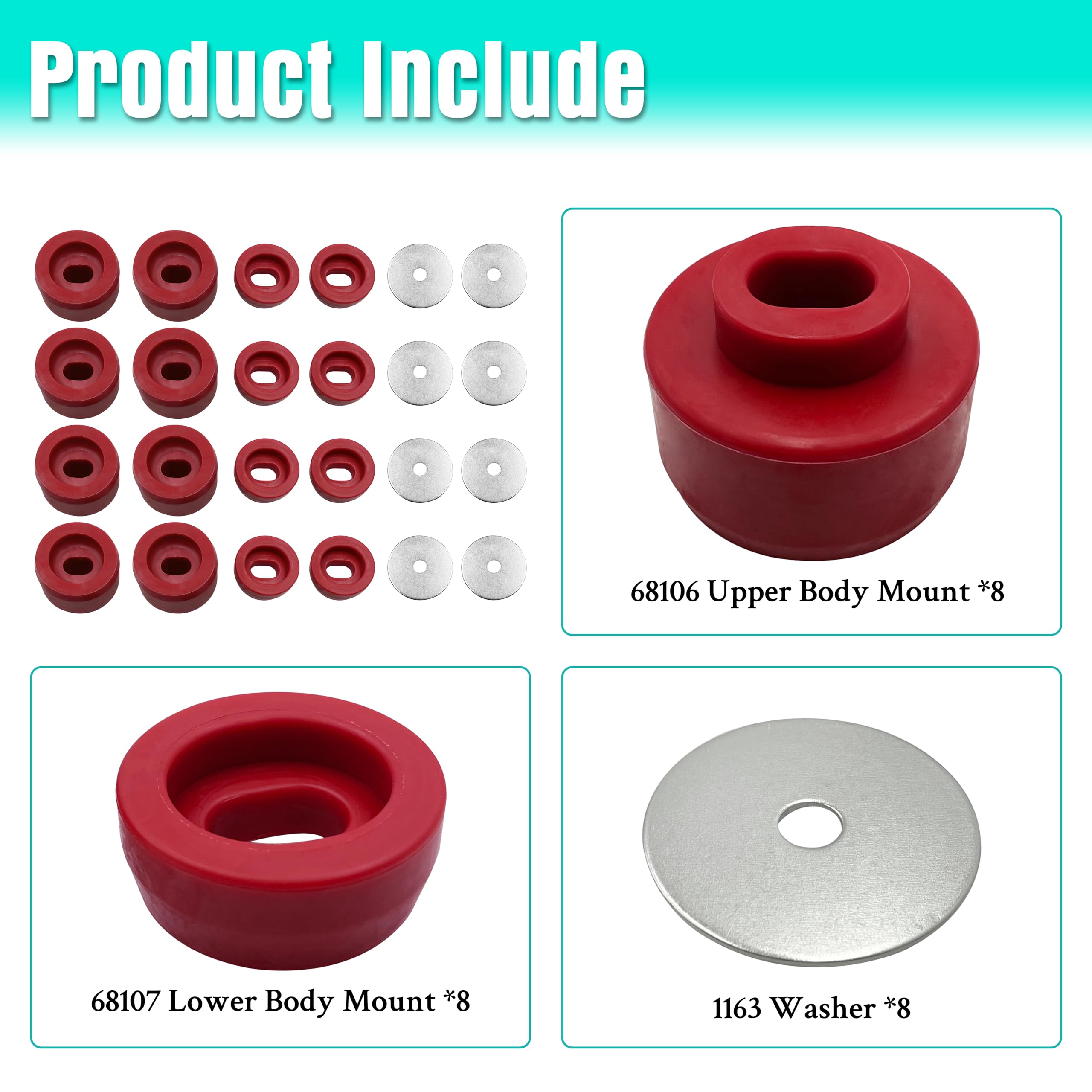 7-141 Body And Cab Mount Bushing Kit,Compatible With Chevy Silverado & Sierra 1500/2500 2Wd/4Wd 1999-2014(Red)
