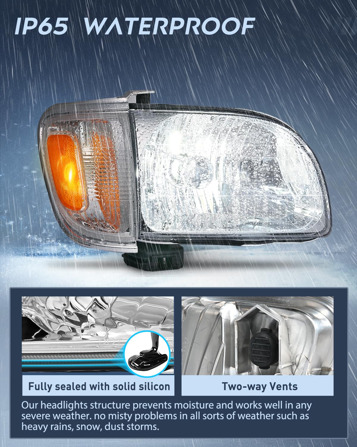 Nilight Headlight Assembly For 2001 2002 2003 2004 Toyota Tacoma Replacement Headlamp Chrome Housing Amber Reflector Driver And