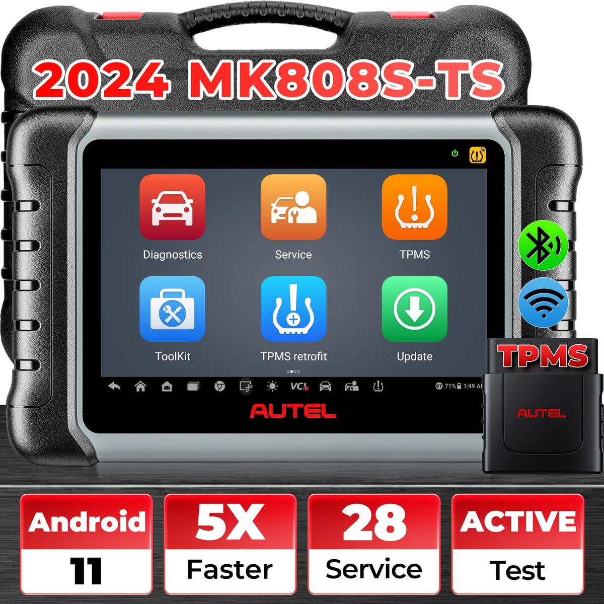 Autel Maxicom Mk808S-Ts Bidirectional Scanner: 2024 All-In-One Tpms Tool Of Maxicheck Mx808S-Ts, Mk808 Bt Pro, Ts608 With Tpms P