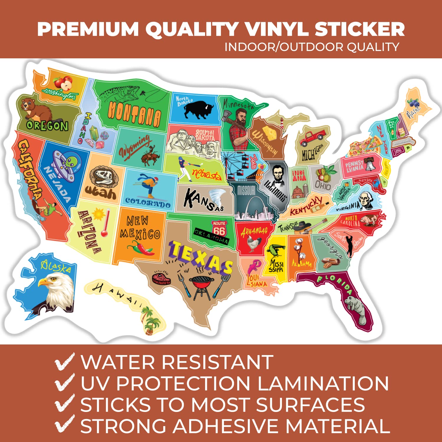 Rv State Travel Usa Map Vinyl Sticker - Camper Trailer Decals For Window With State Flag - Road Trip Map Of America - Waterproof