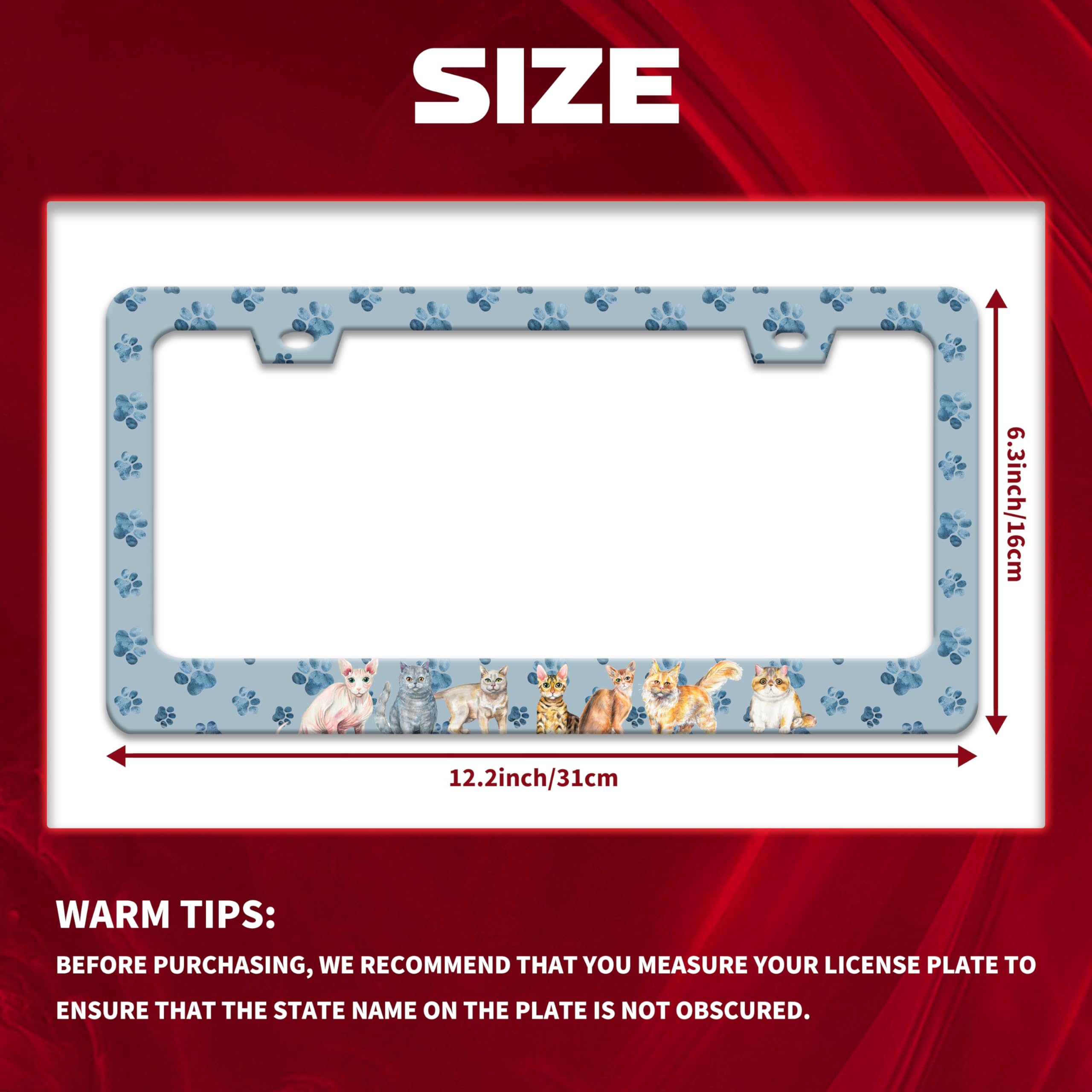 Personalise Cat License Plate Frame Pet Paw Prints License Plate Frames Car Universal Stainless Steel Accessories Cars Decor wit